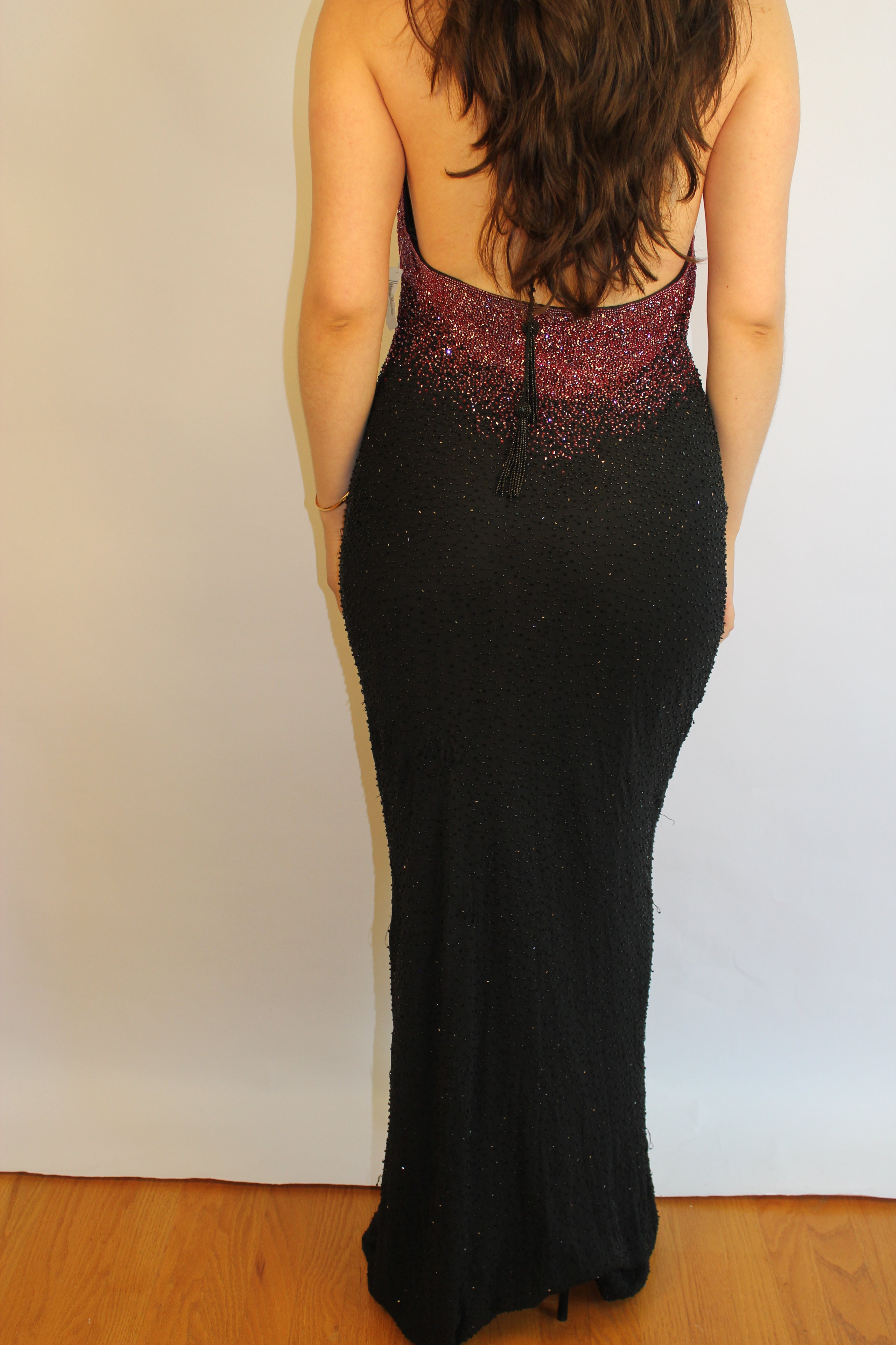 Black Floor Length Beaded Gown