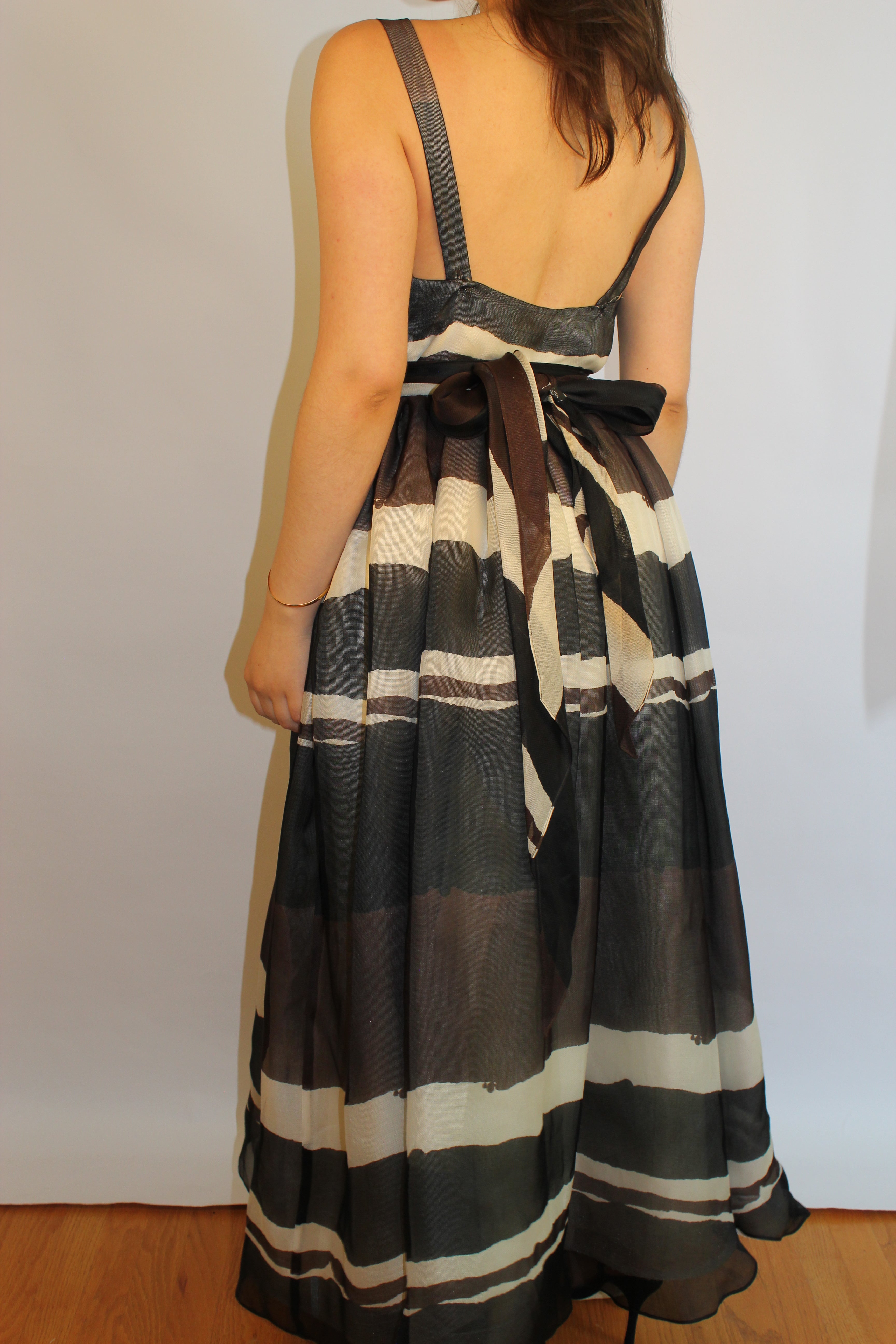 Striped Full-Length 100% Silk Dress