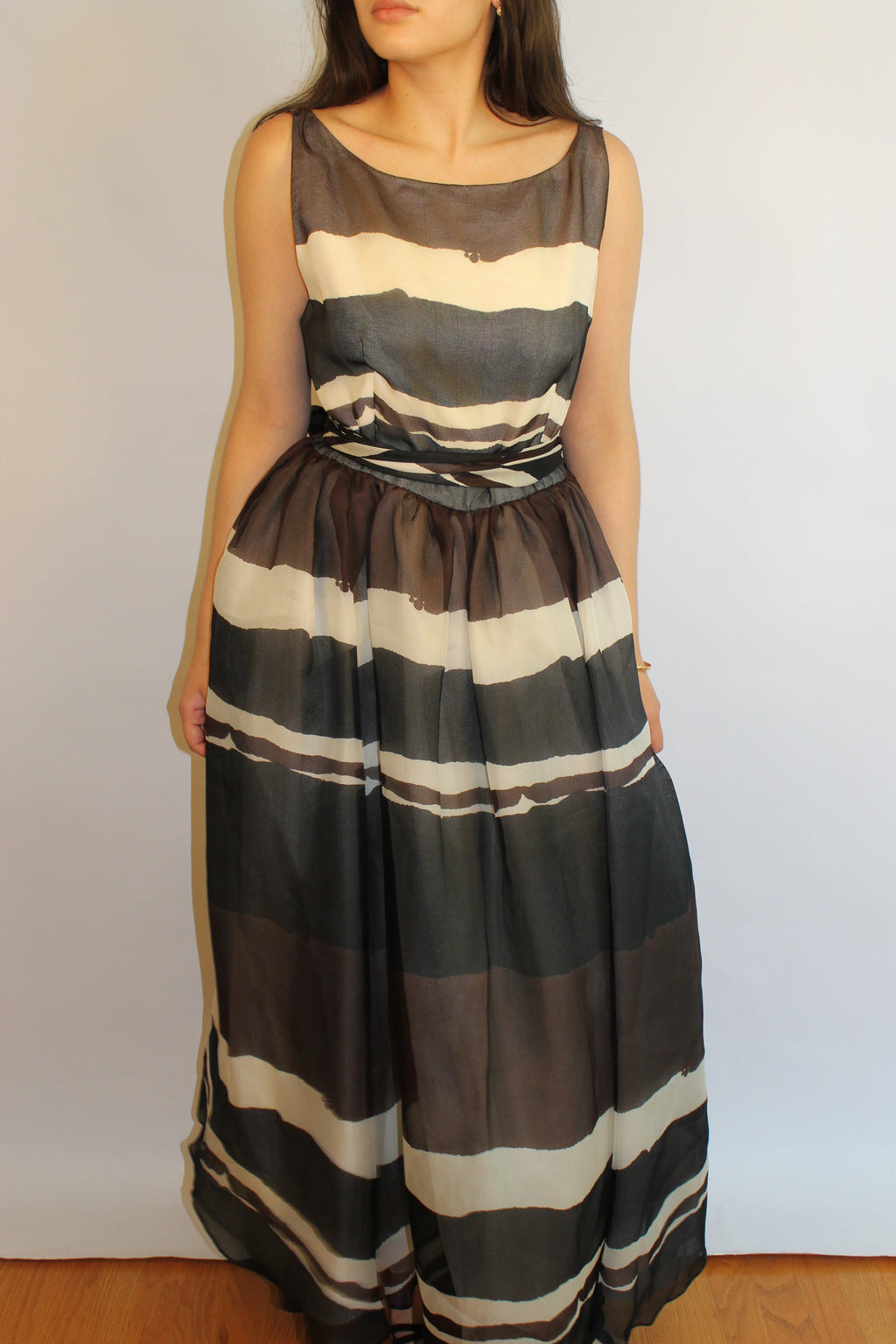 Striped Full-Length 100% Silk Dress