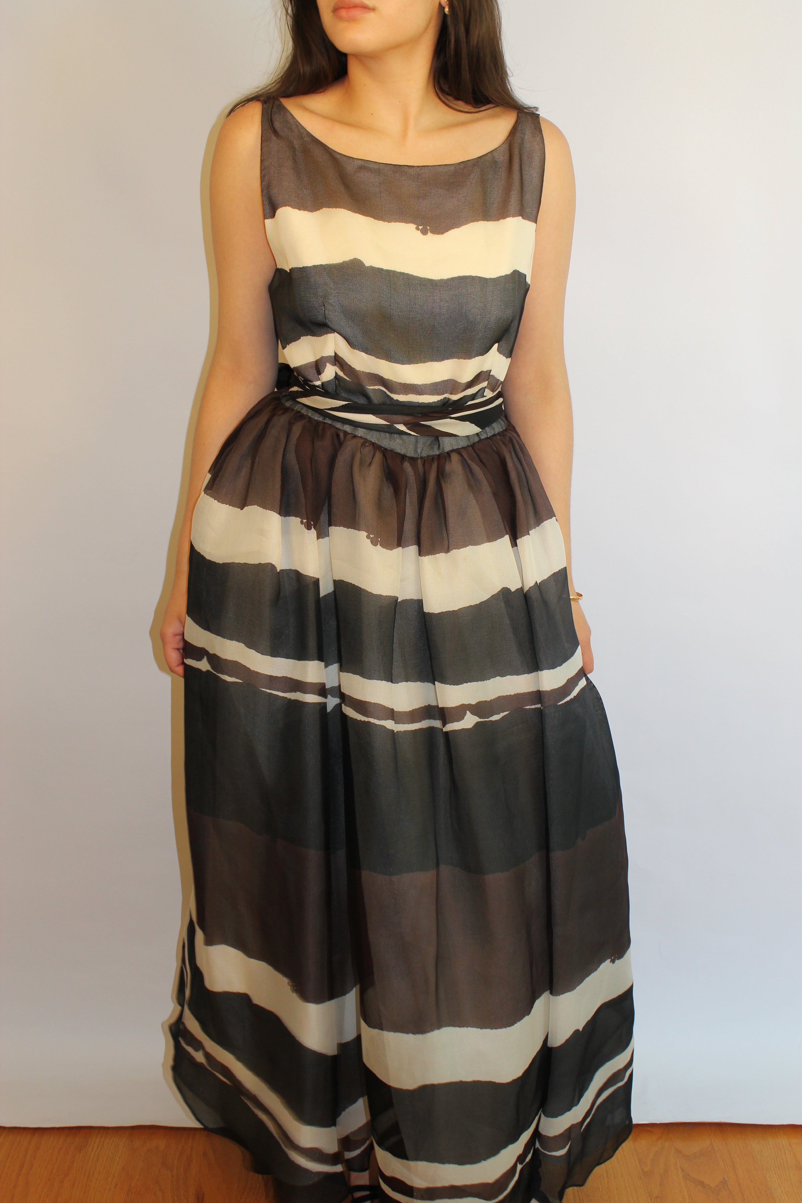 Striped Full-Length 100% Silk Dress