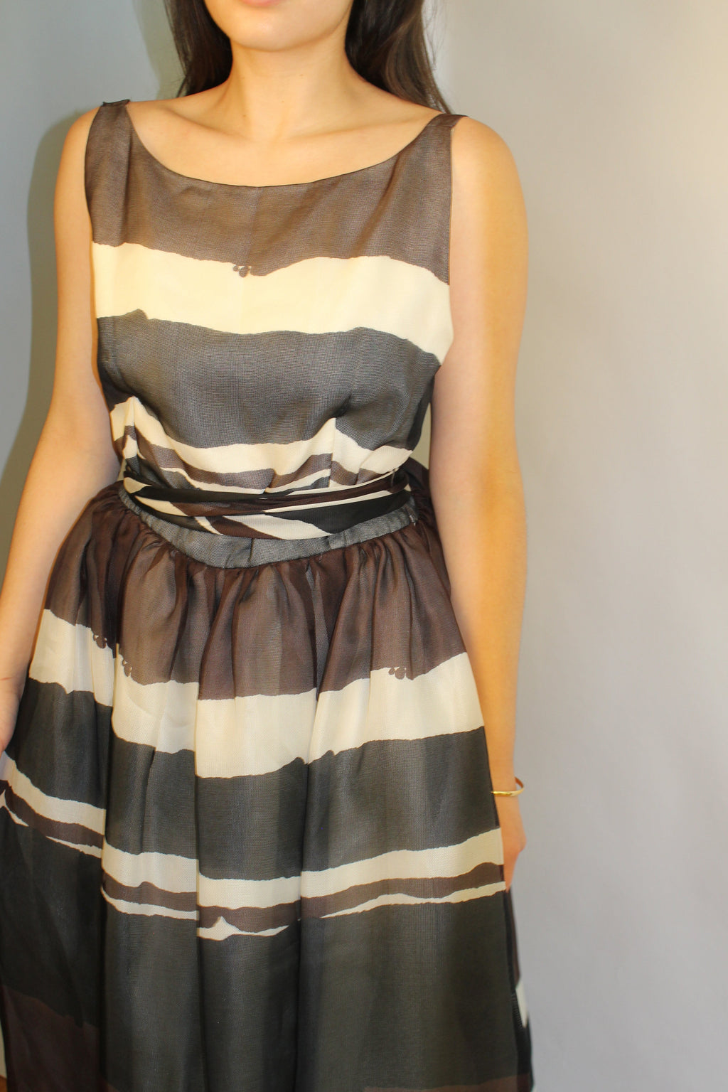 Striped Full-Length 100% Silk Dress