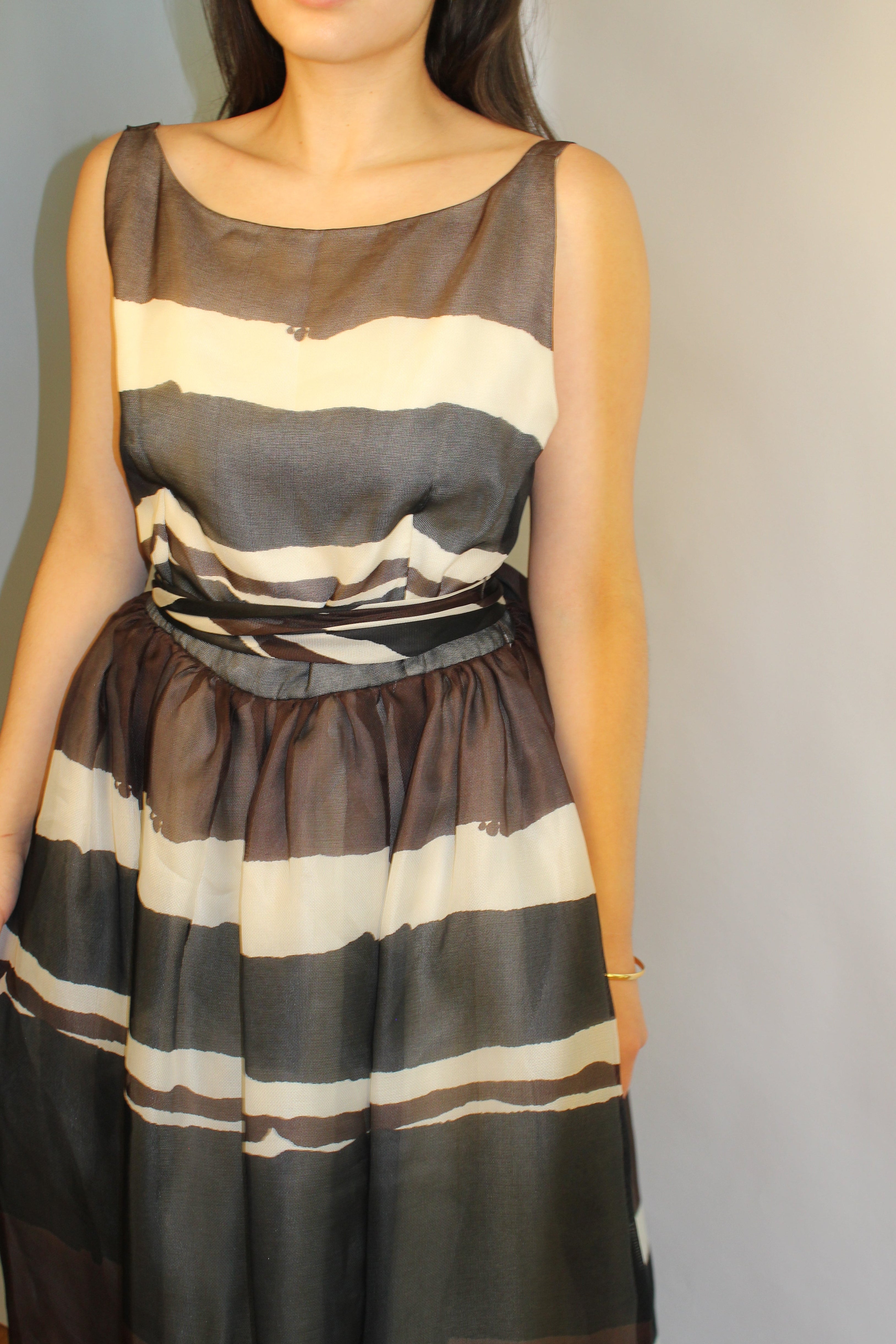 Striped Full-Length 100% Silk Dress