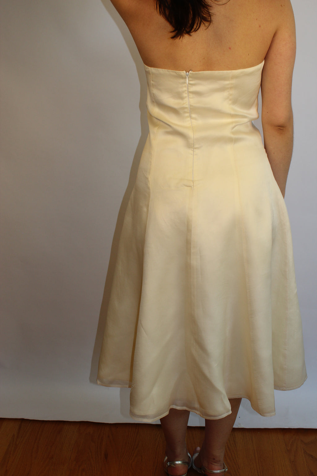 Cream & Flower Design Midi Dress