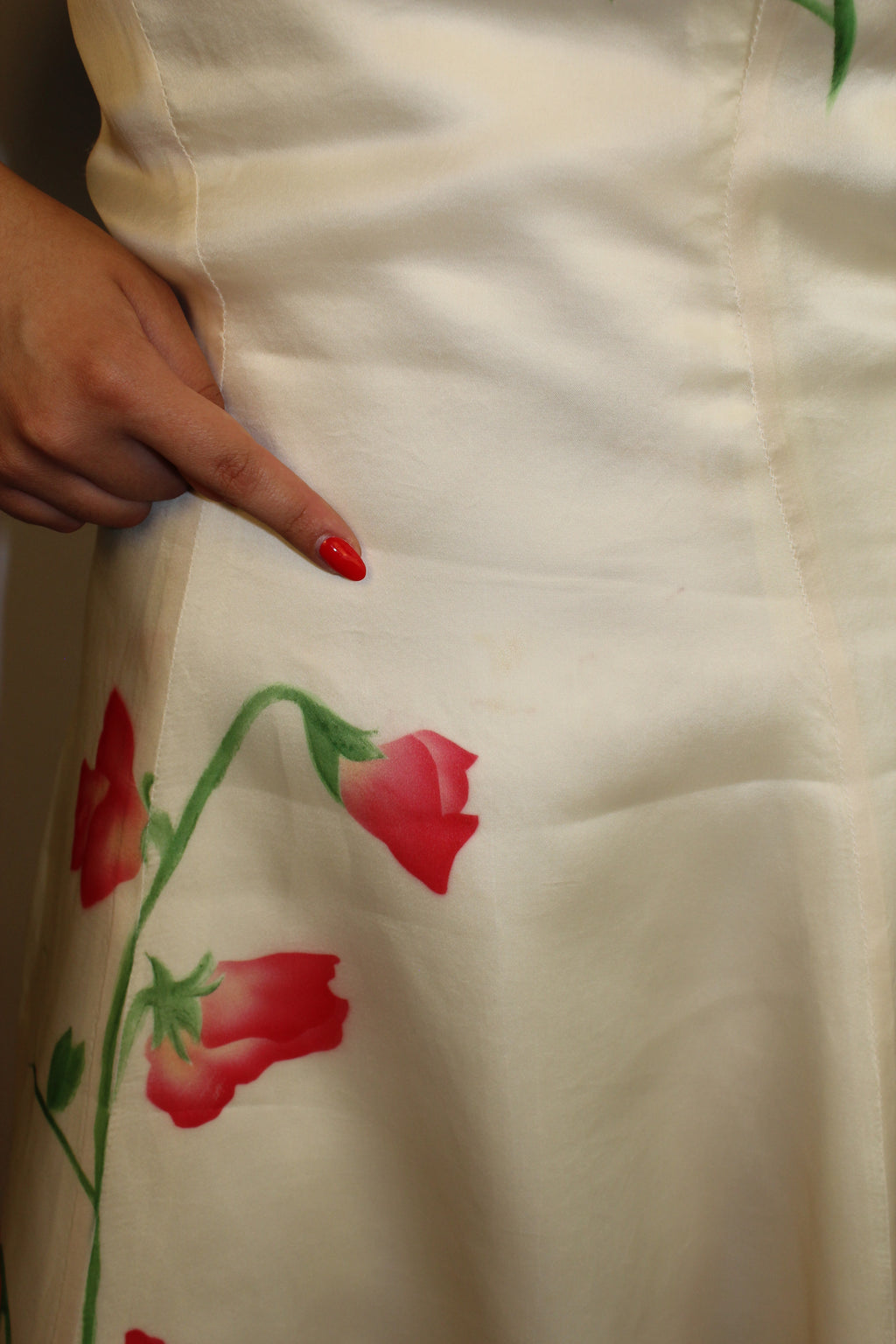 Cream & Flower Design Midi Dress