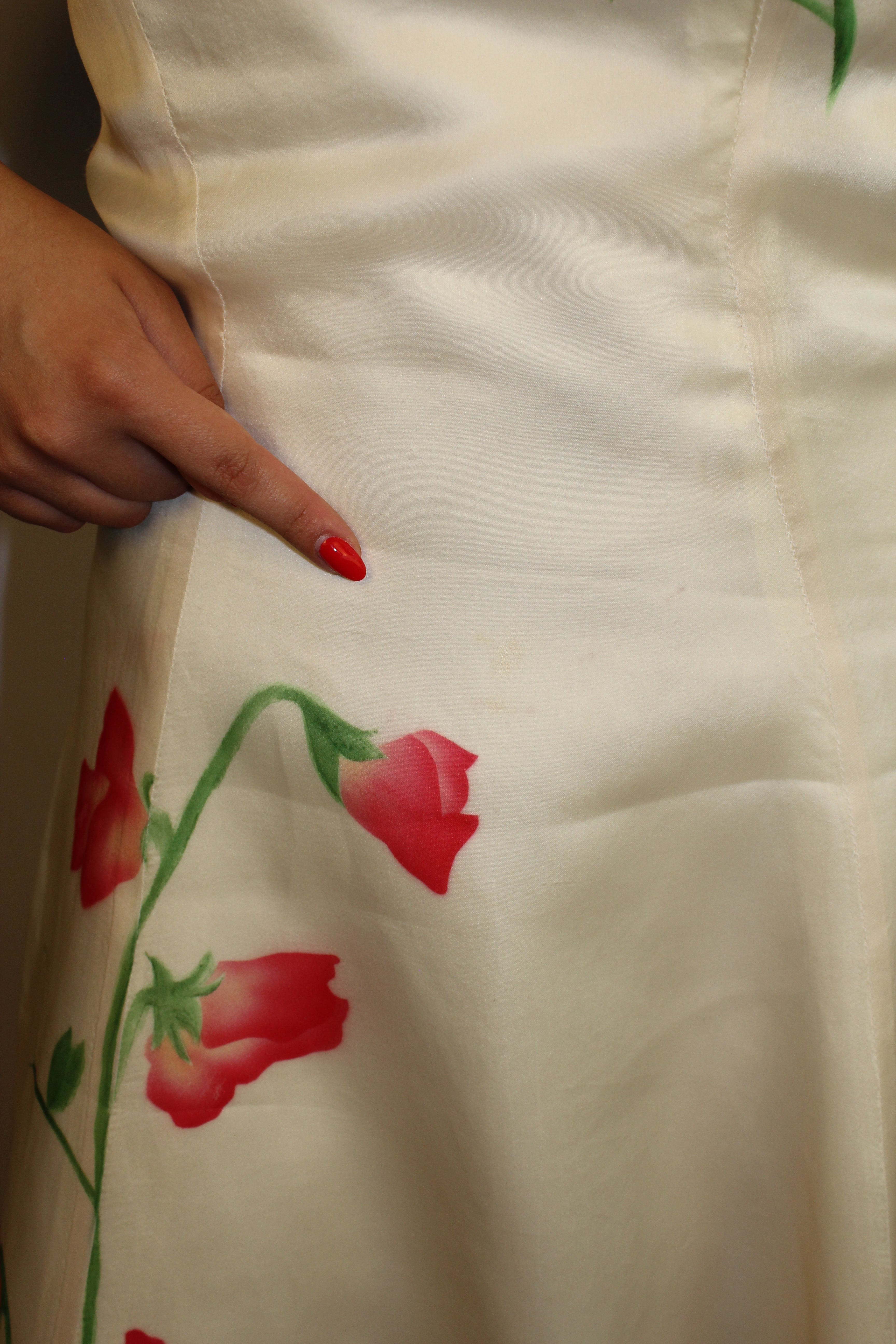 Cream & Flower Design Midi Dress