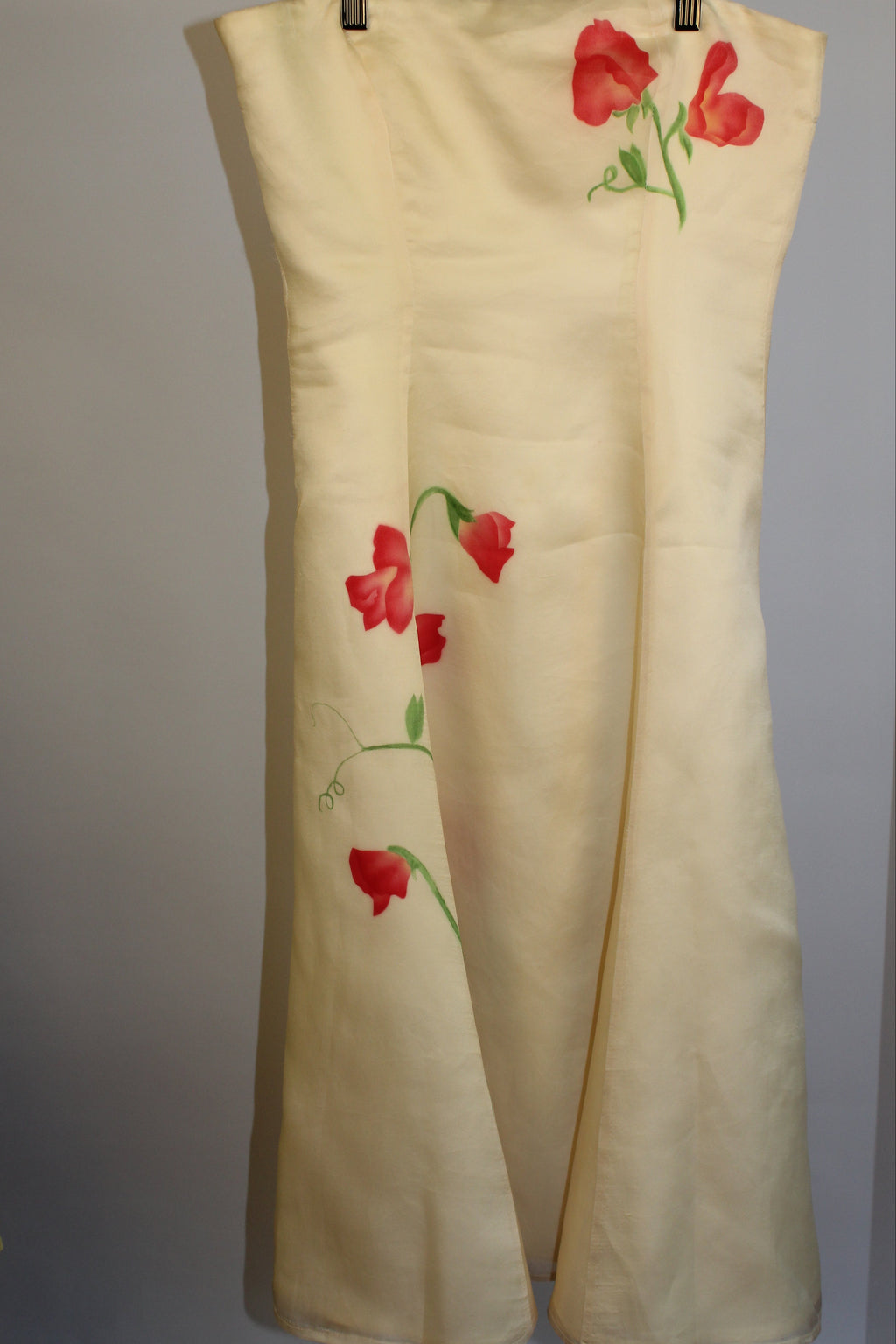 Cream & Flower Design Midi Dress