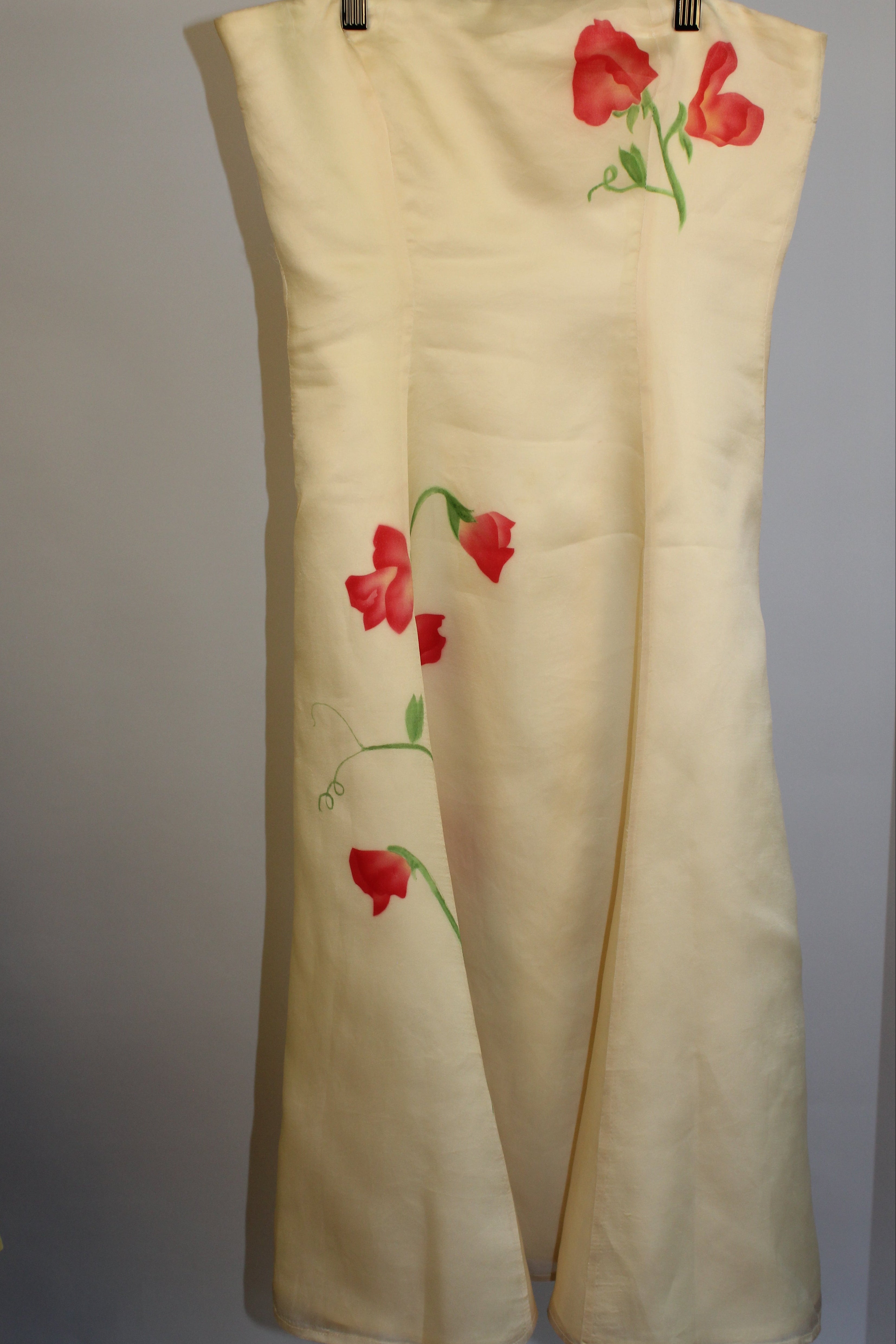 Cream & Flower Design Midi Dress