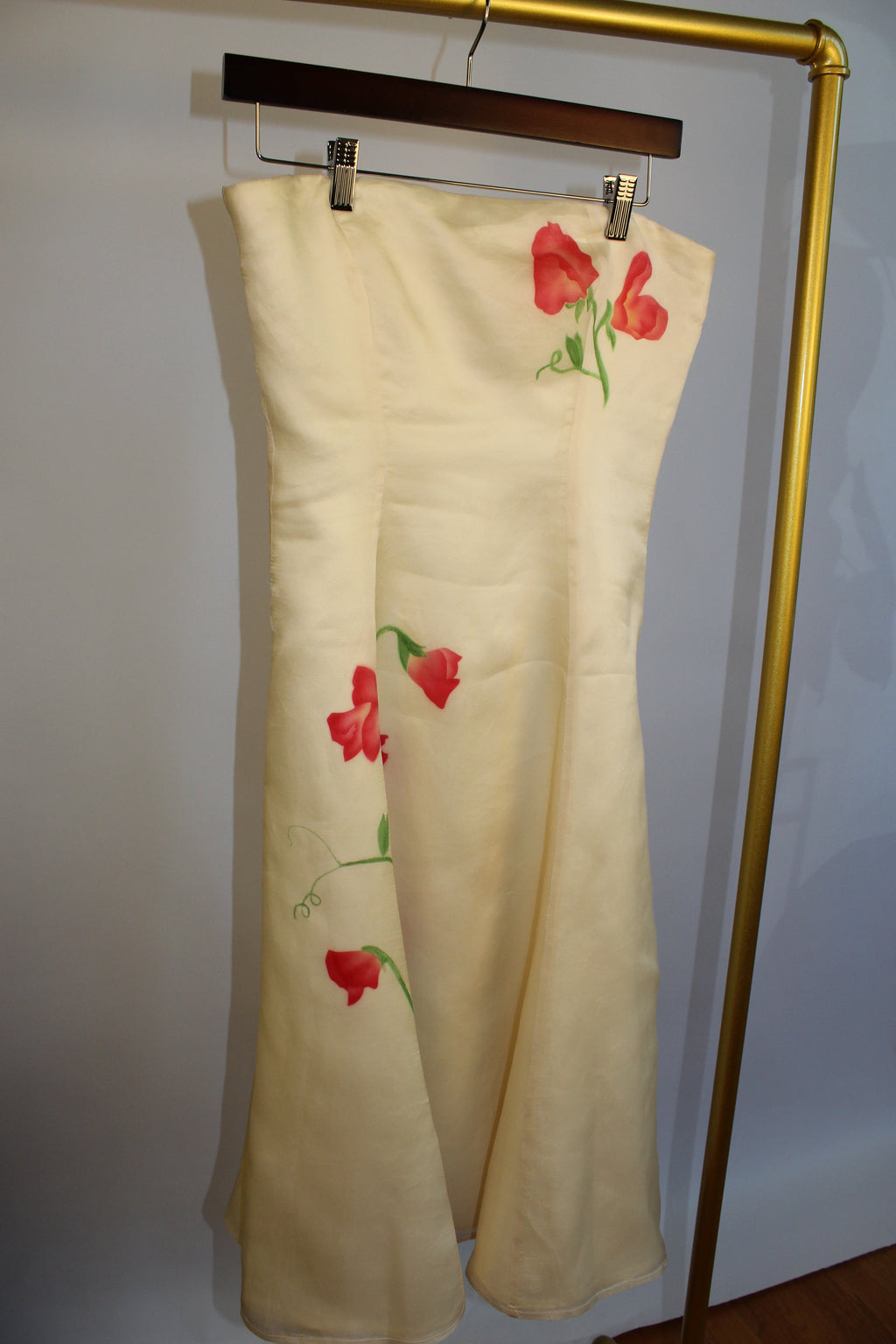 Cream & Flower Design Midi Dress