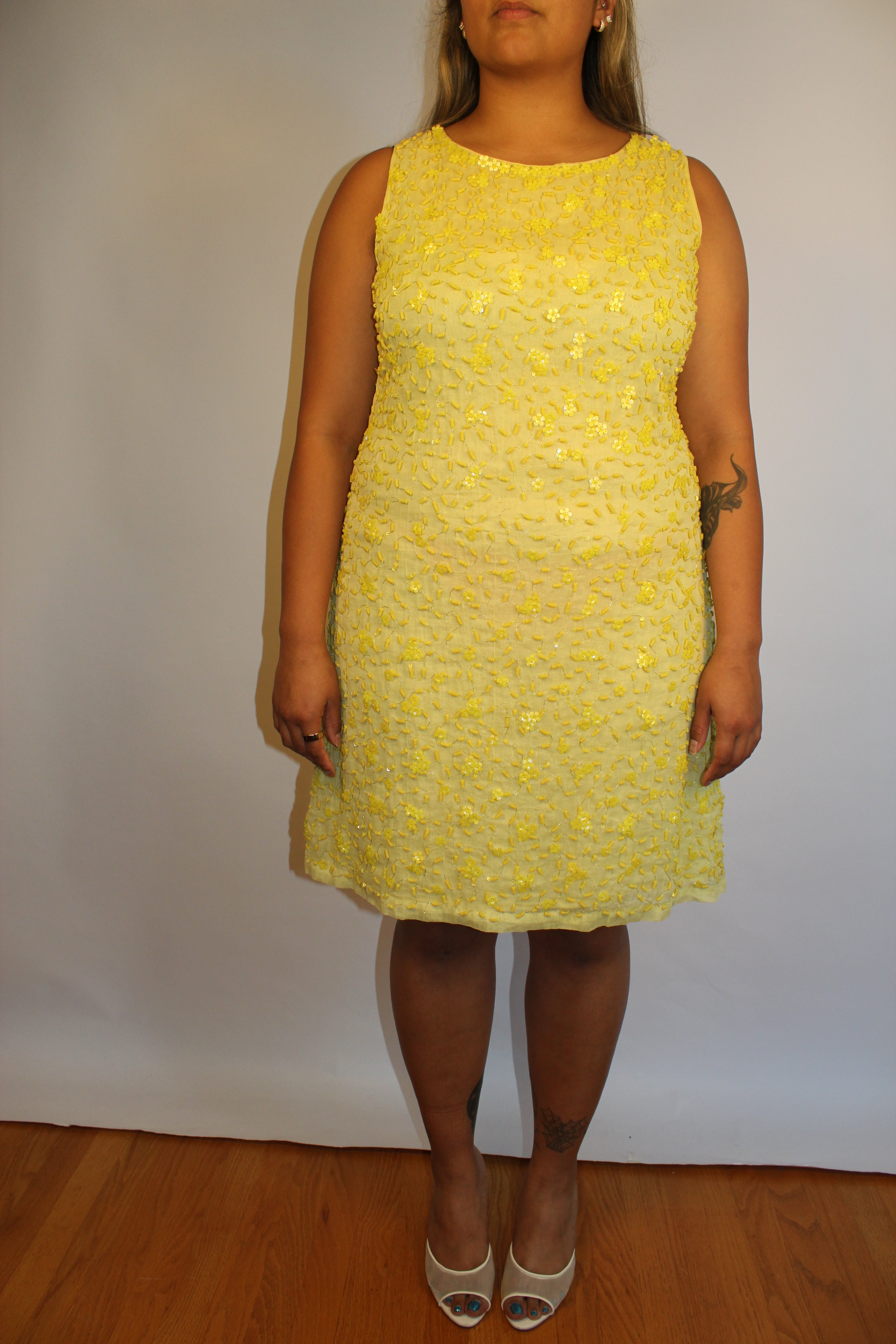 Yellow Beaded Shift Dress