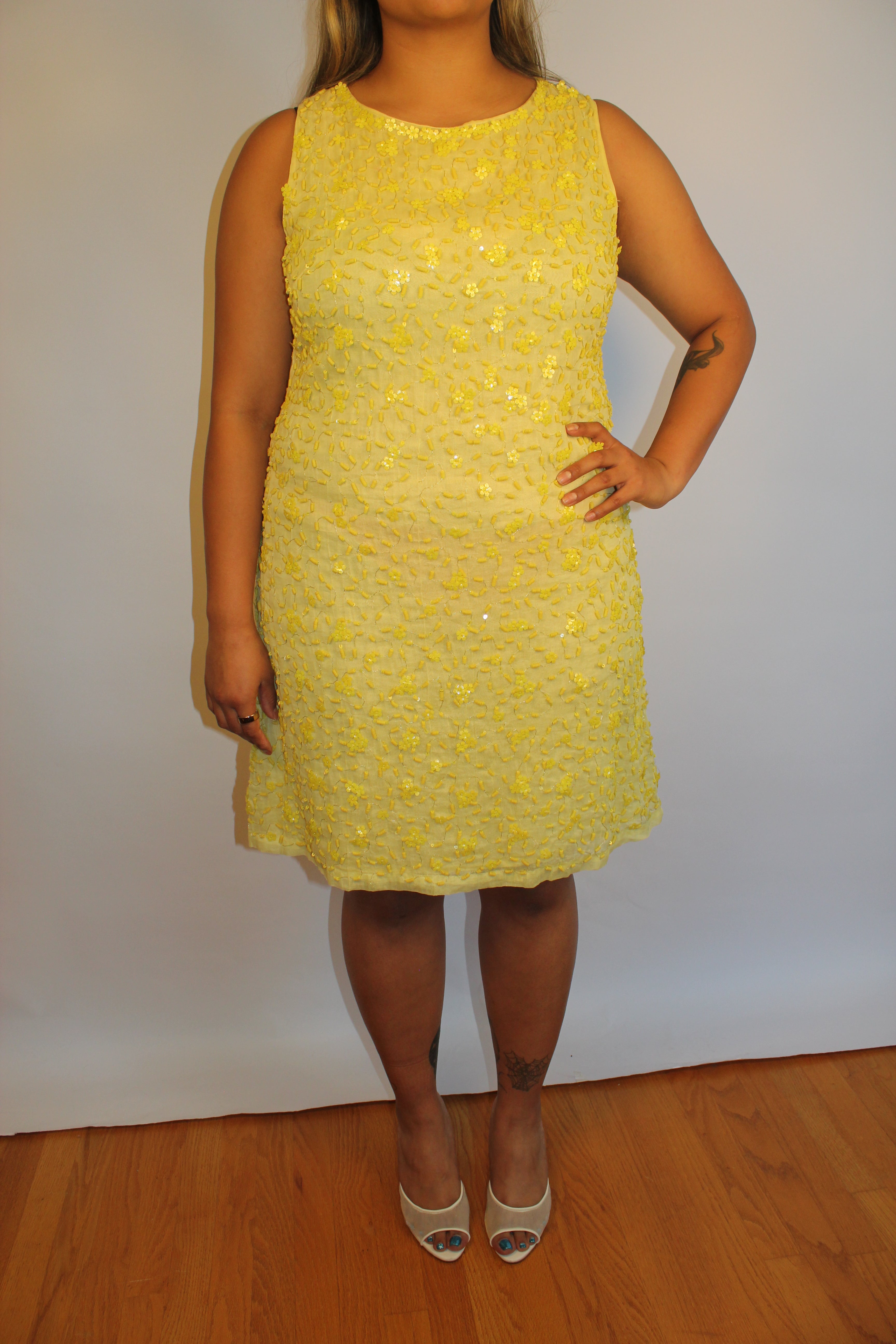 Yellow Beaded Shift Dress