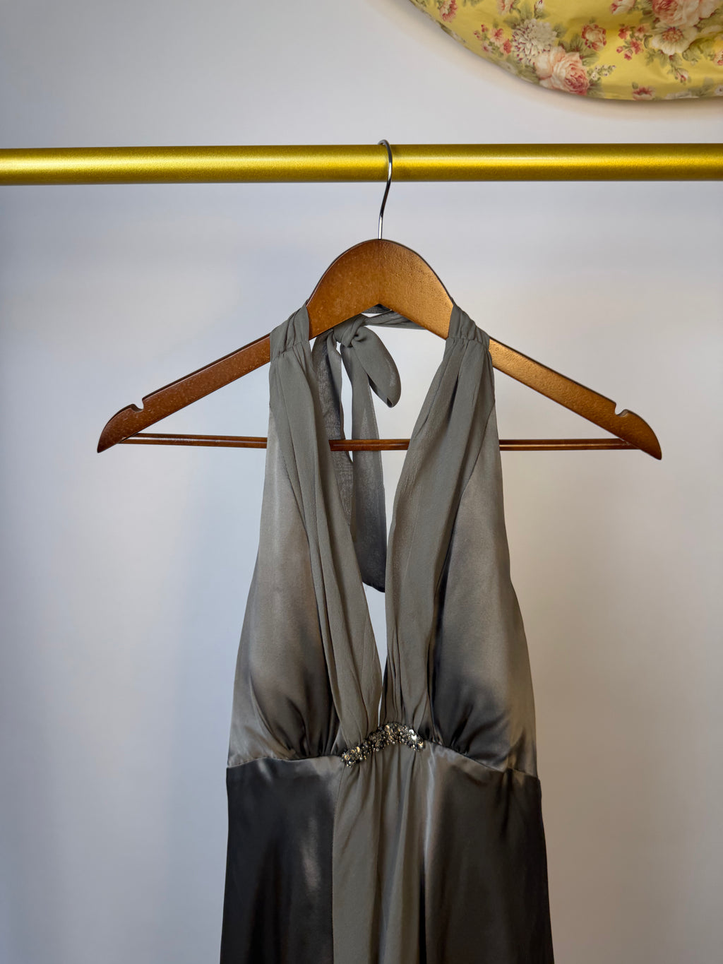 Grey Silk Halter Dress