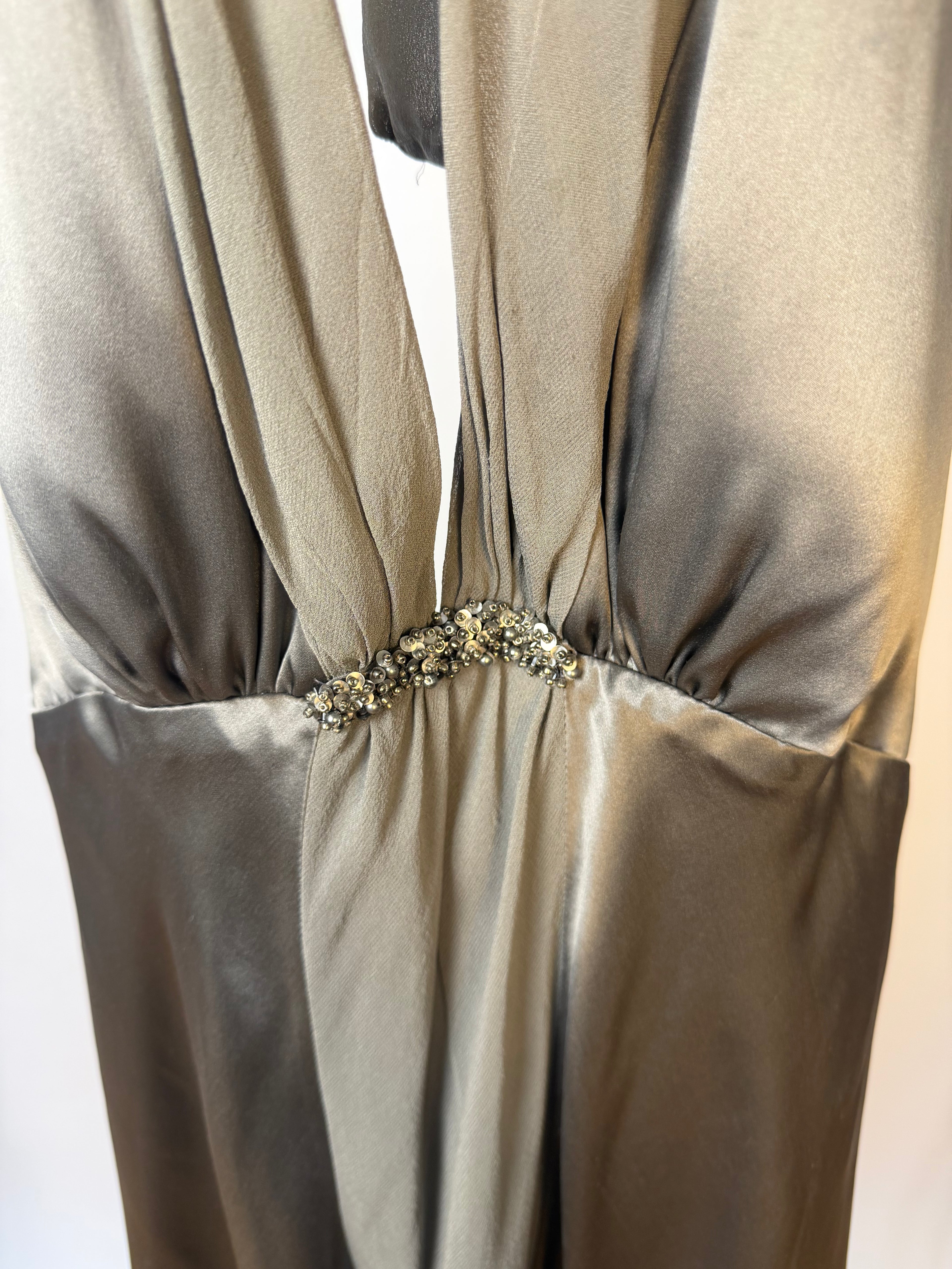 Grey Silk Halter Dress