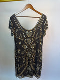 Grey & Gold 100% Silk Beaded Shift Dress