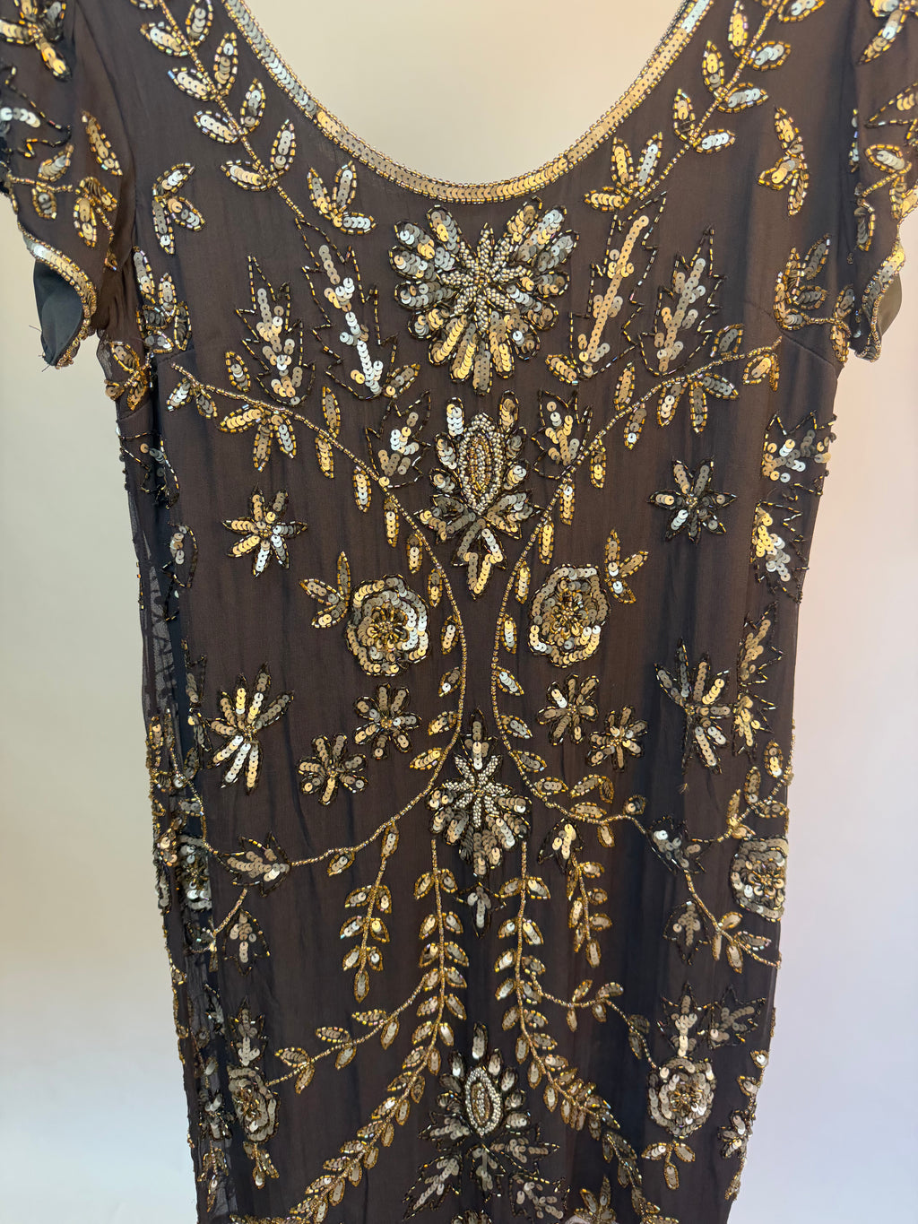 Grey & Gold 100% Silk Beaded Shift Dress