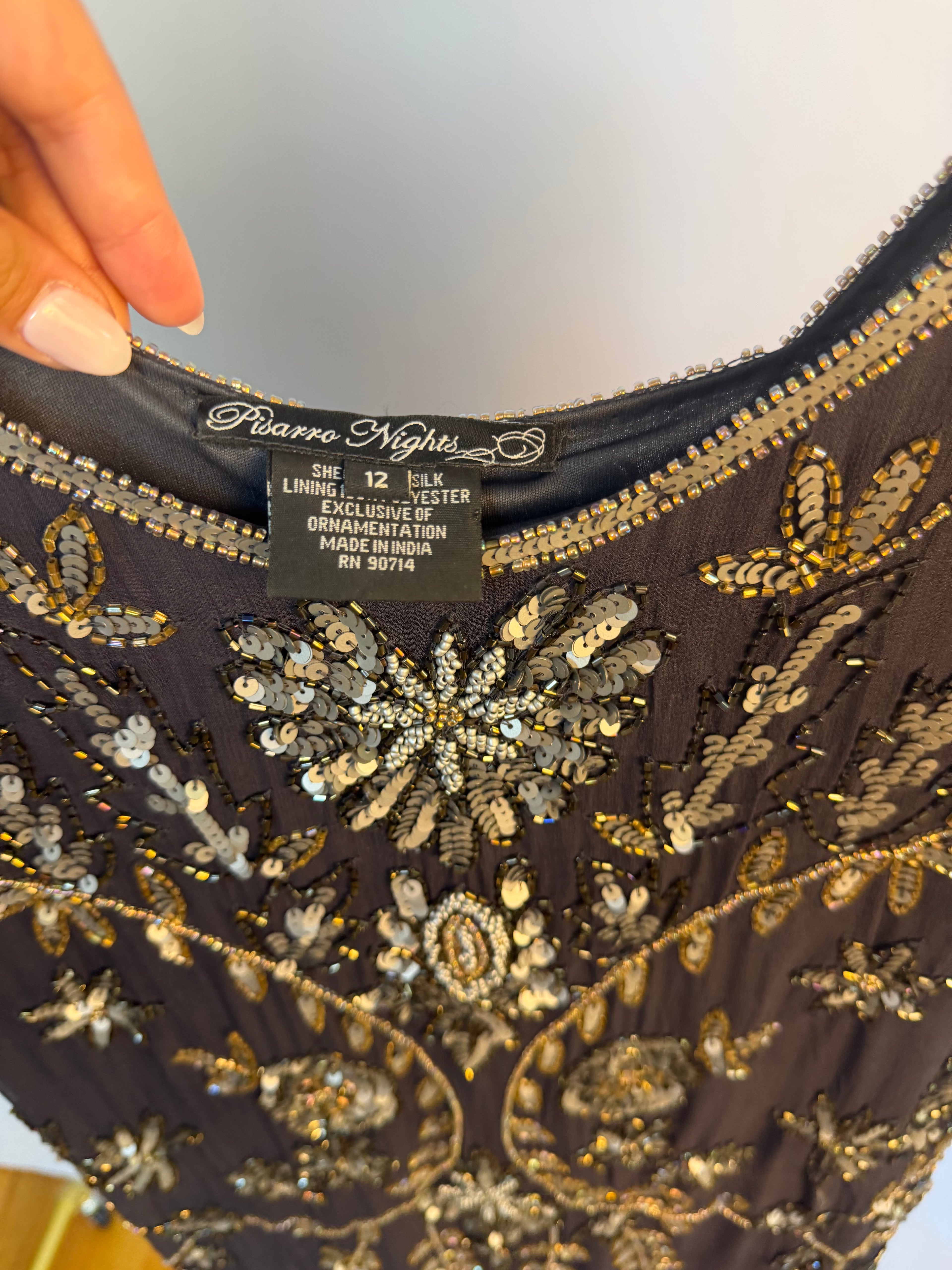 Grey & Gold 100% Silk Beaded Shift Dress