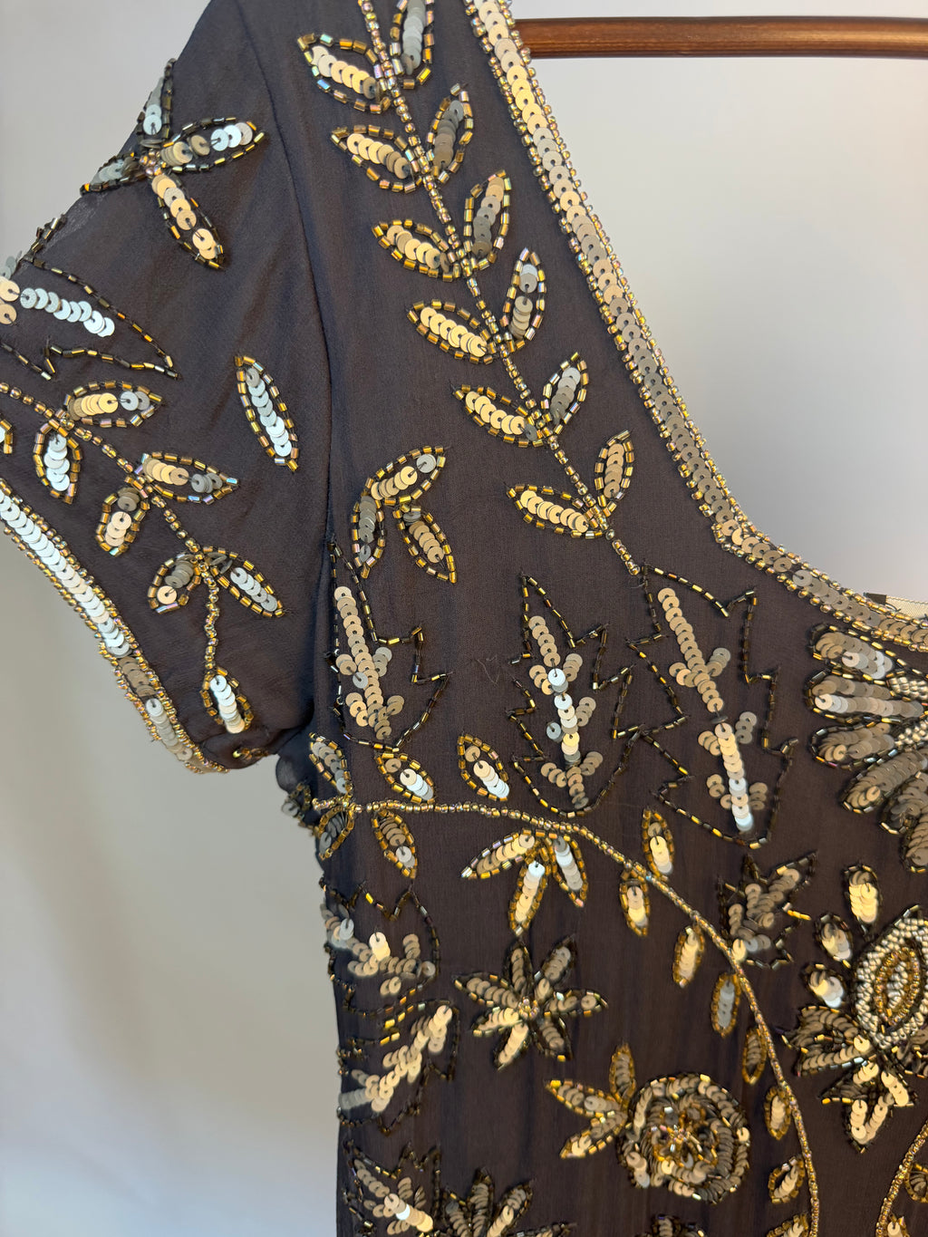 Grey & Gold 100% Silk Beaded Shift Dress