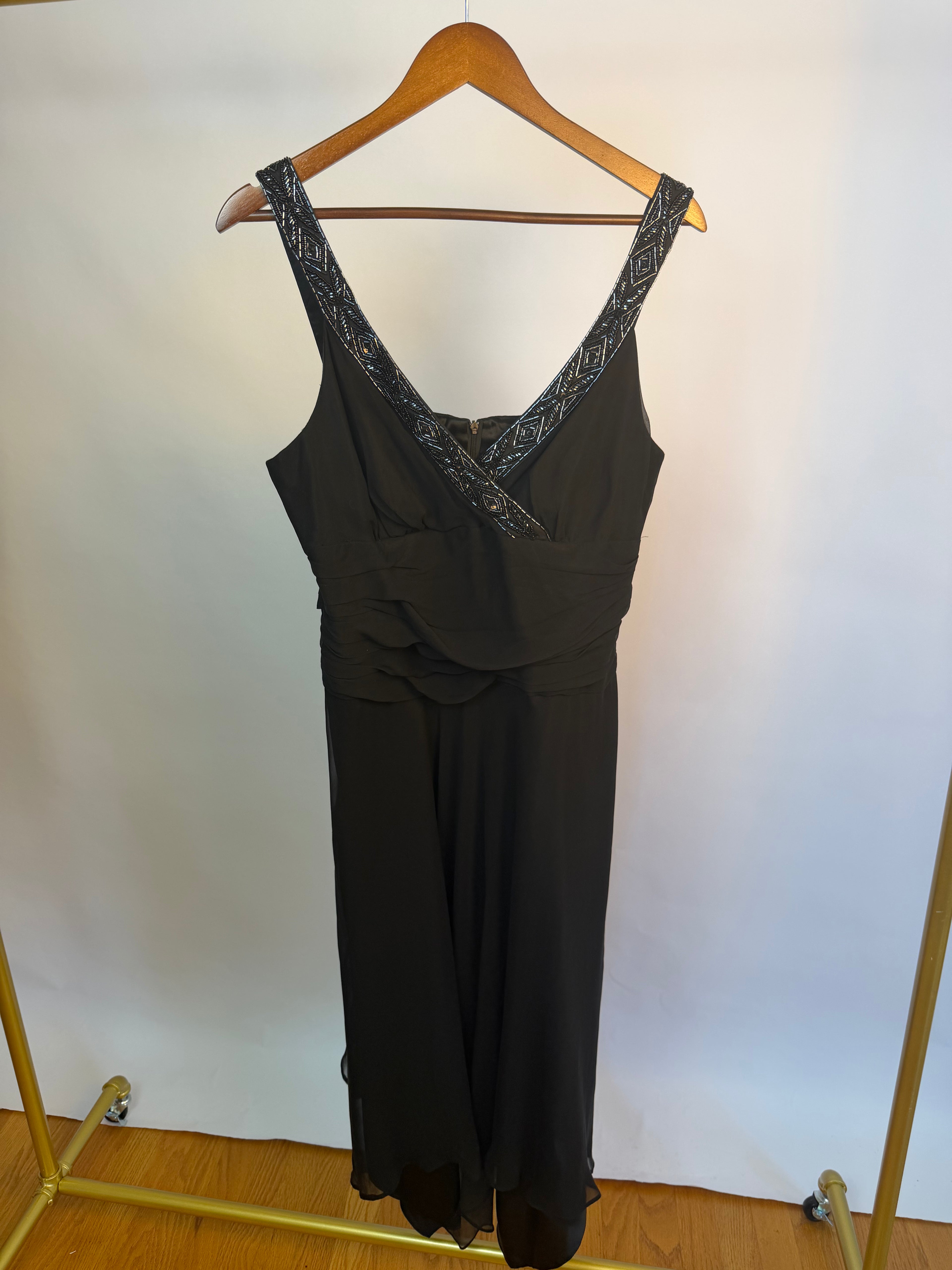 Black Midi Dress with Beaded Neckline