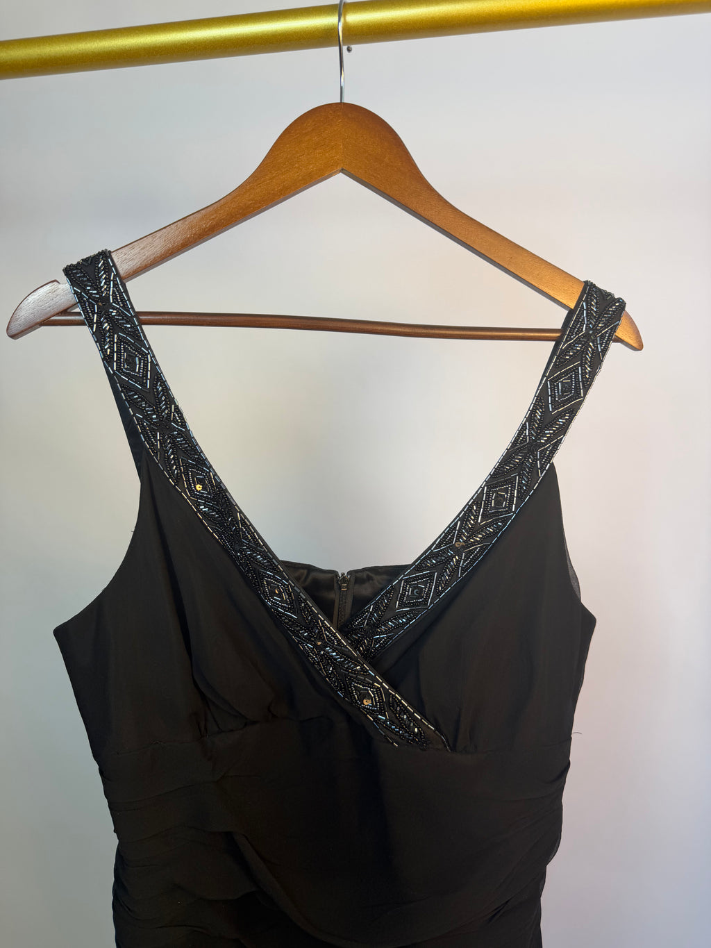 Black Midi Dress with Beaded Neckline