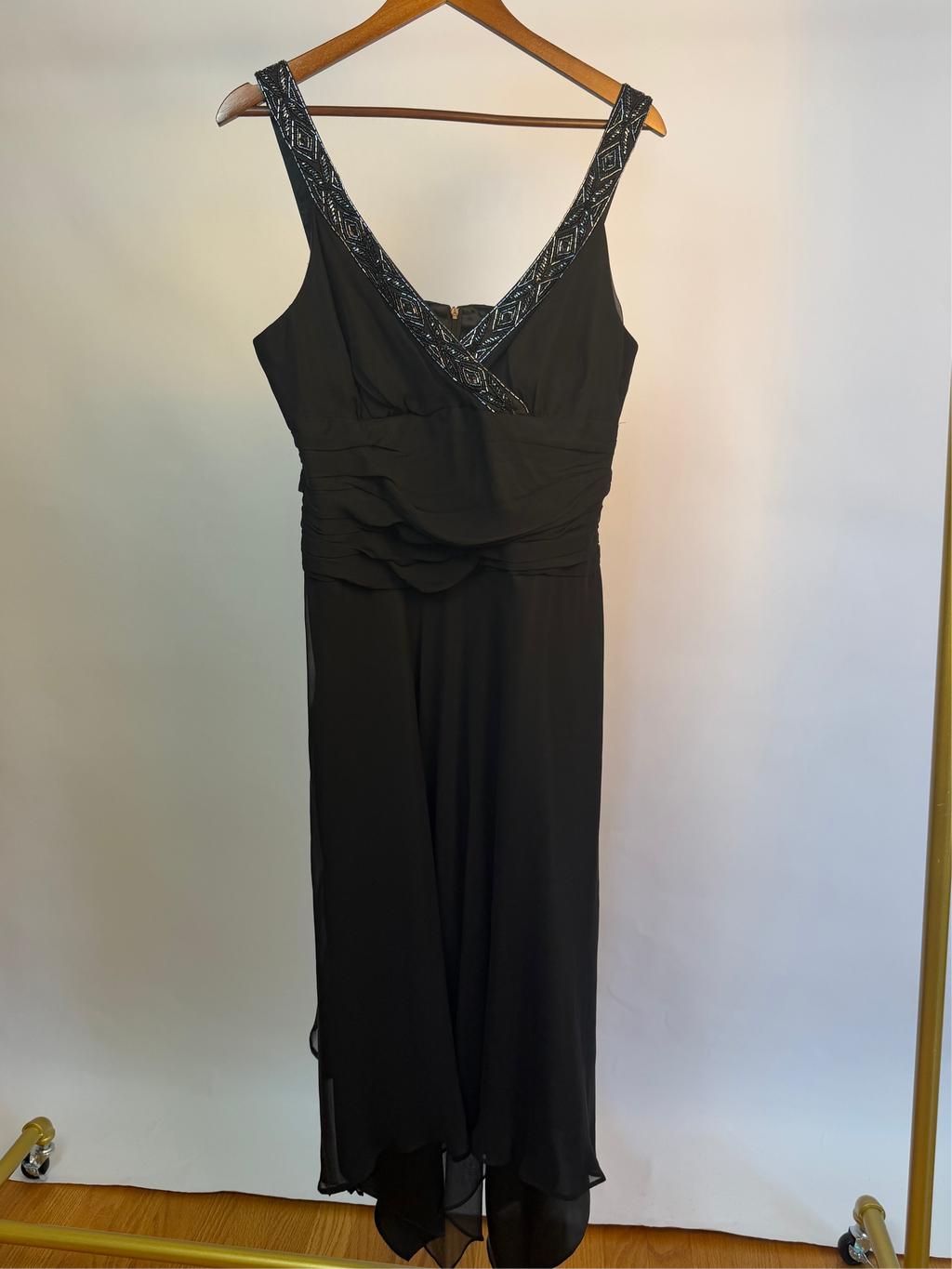 Black Midi Dress with Beaded Neckline