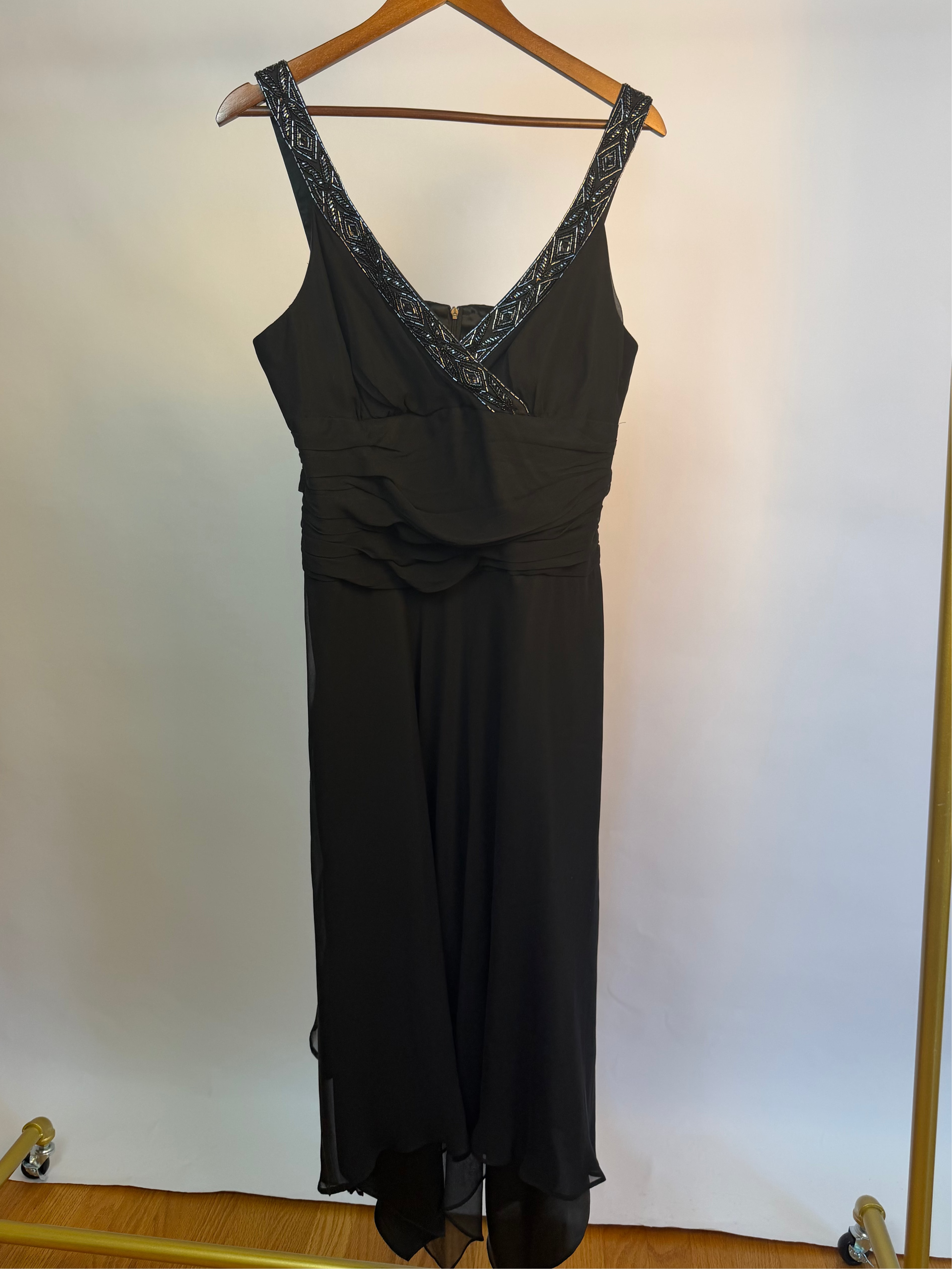 Black Midi Dress with Beaded Neckline