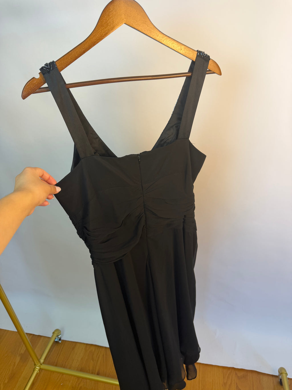 Black Midi Dress with Beaded Neckline