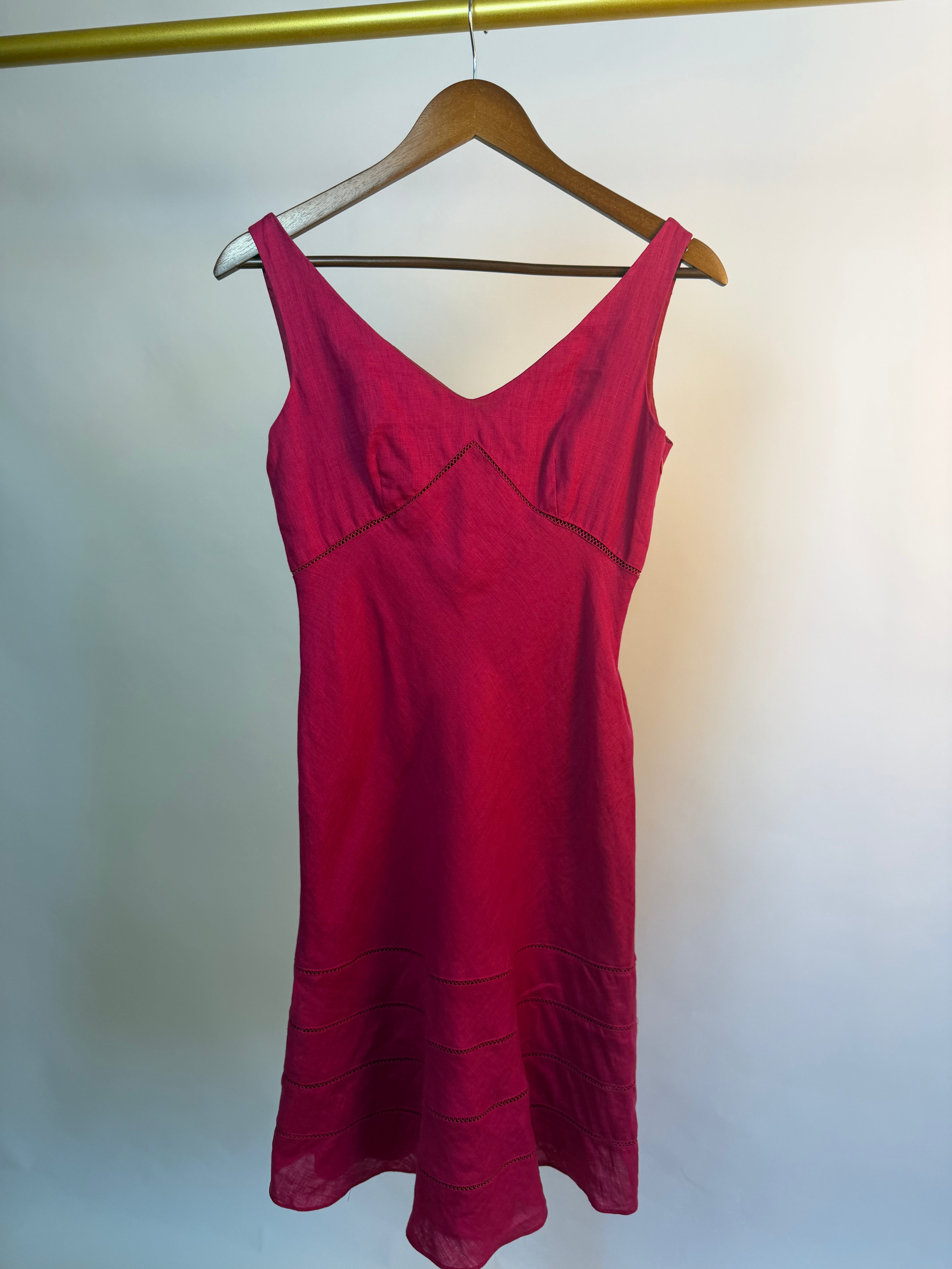Fuchsia 100% Linen Sleeveless Dress