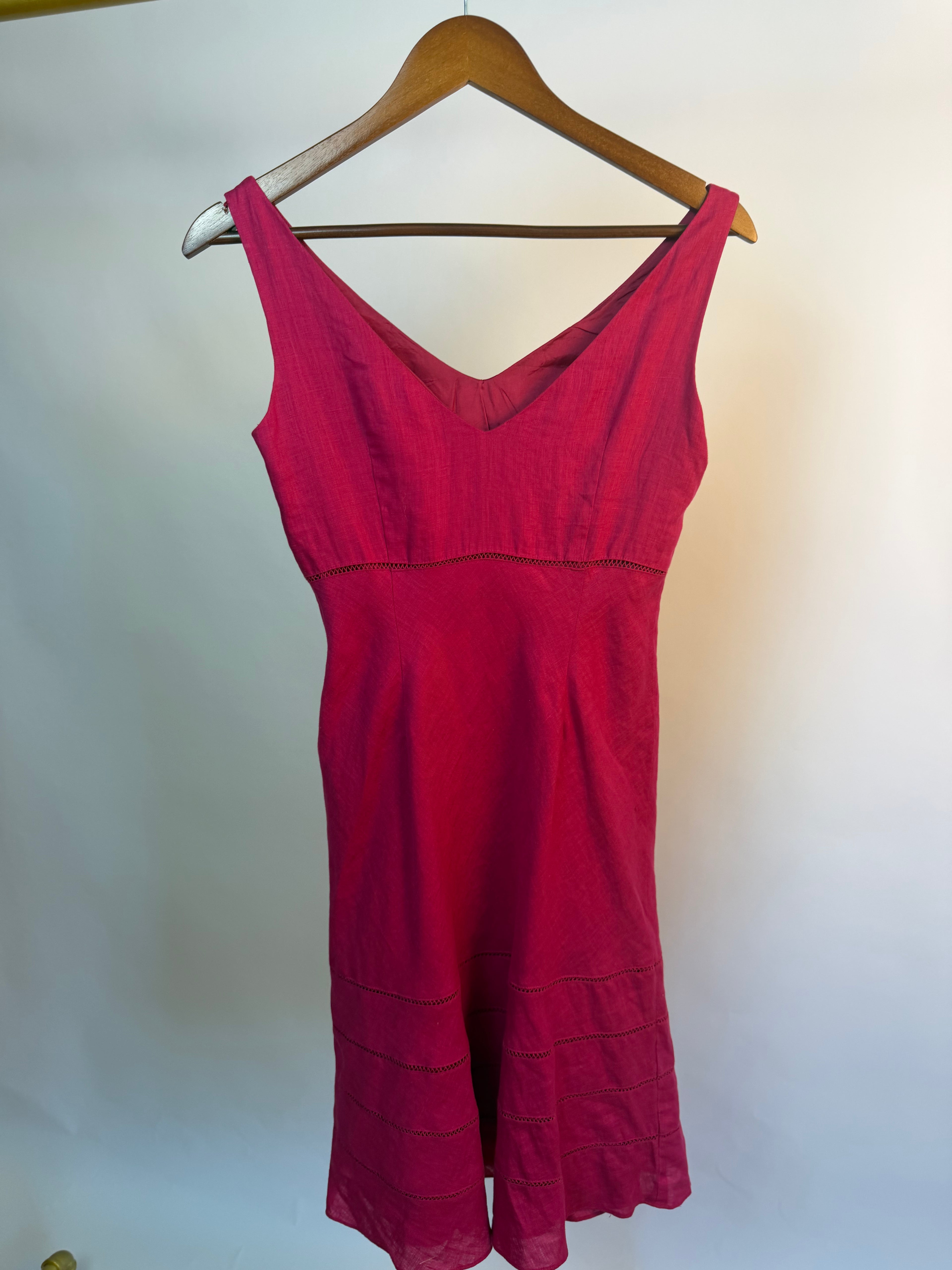 Fuchsia 100% Linen Sleeveless Dress