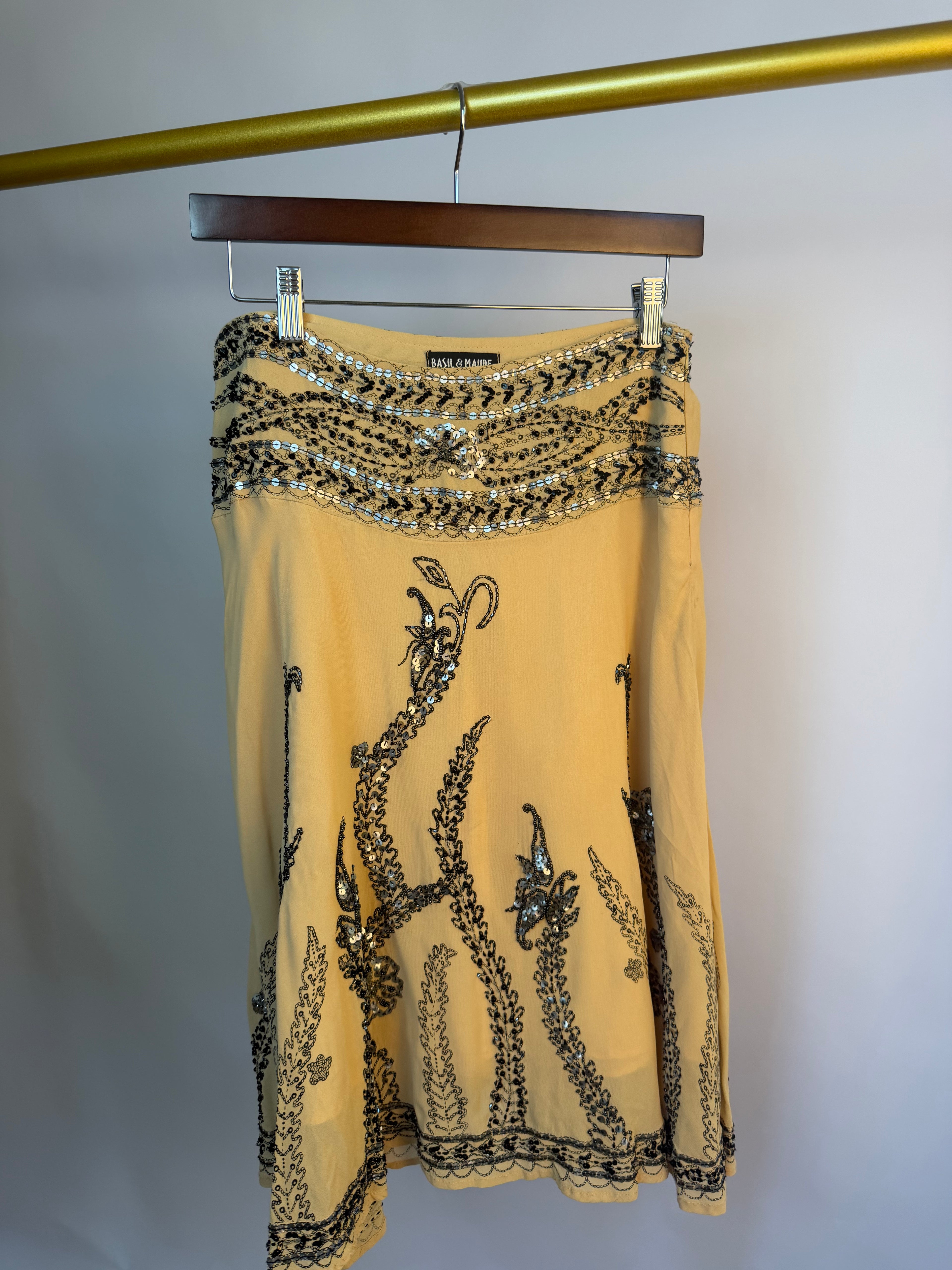 Tan Skirt with Black & Silver Beading