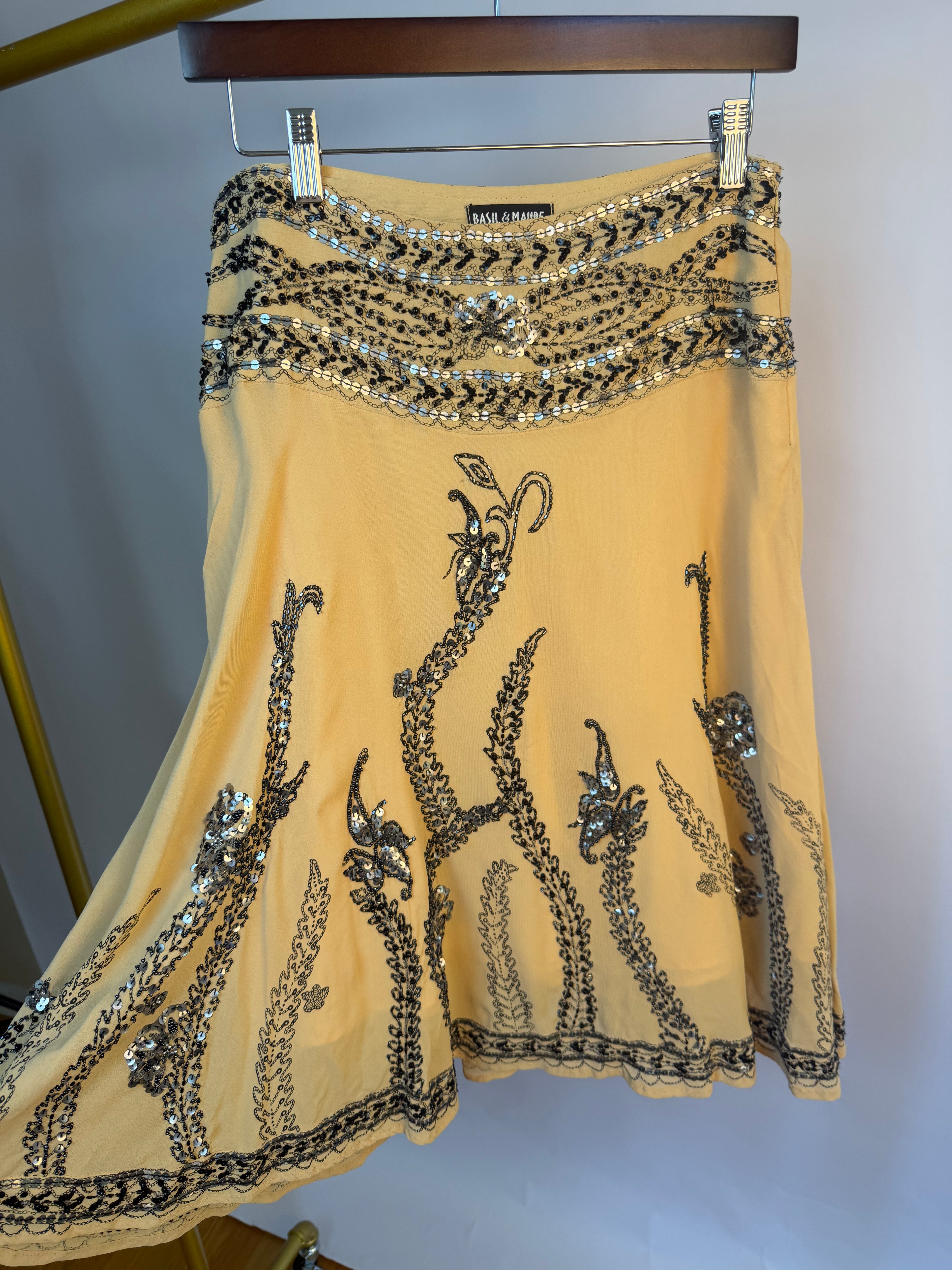 Tan Skirt with Black & Silver Beading