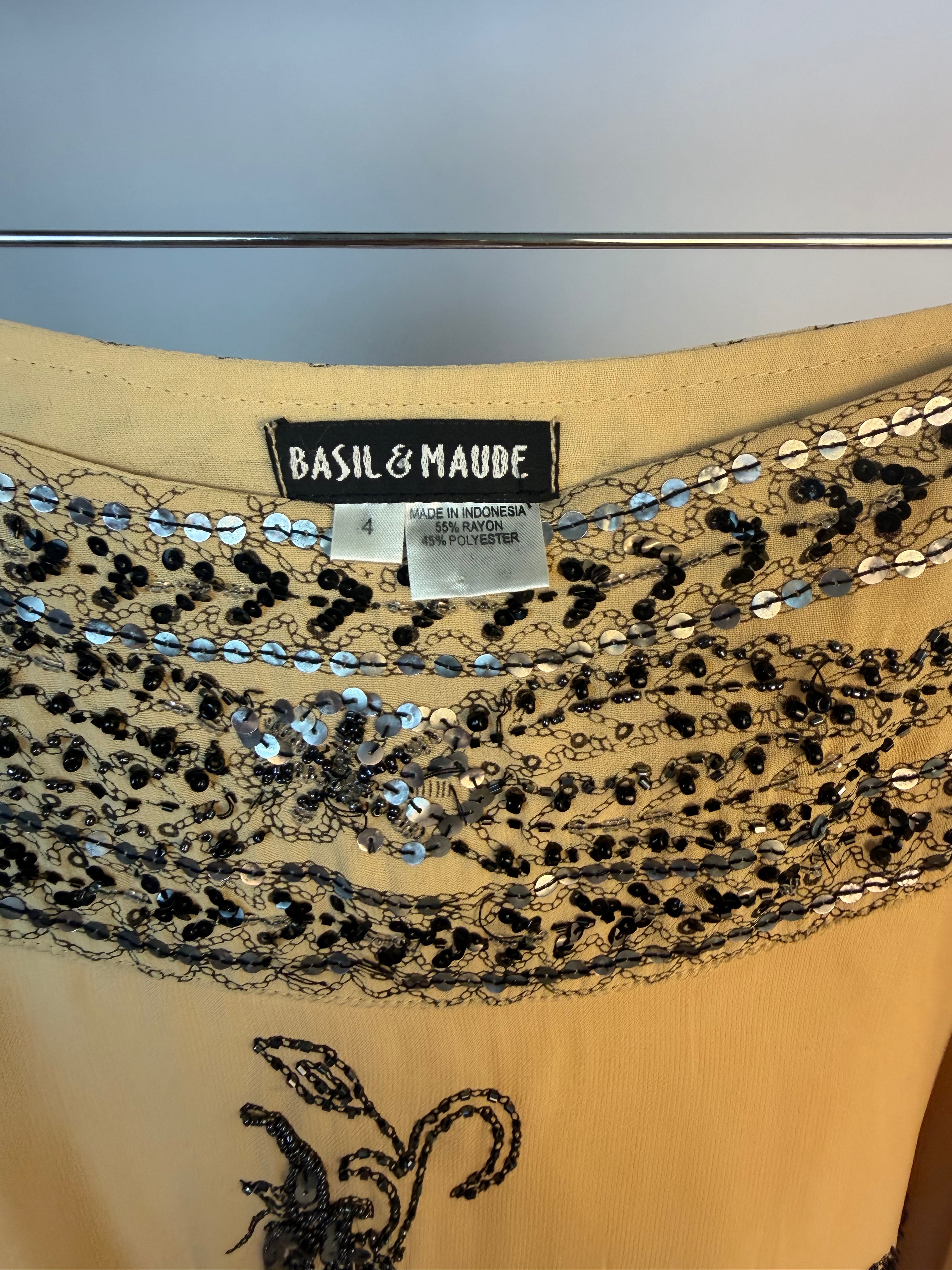 Tan Skirt with Black & Silver Beading