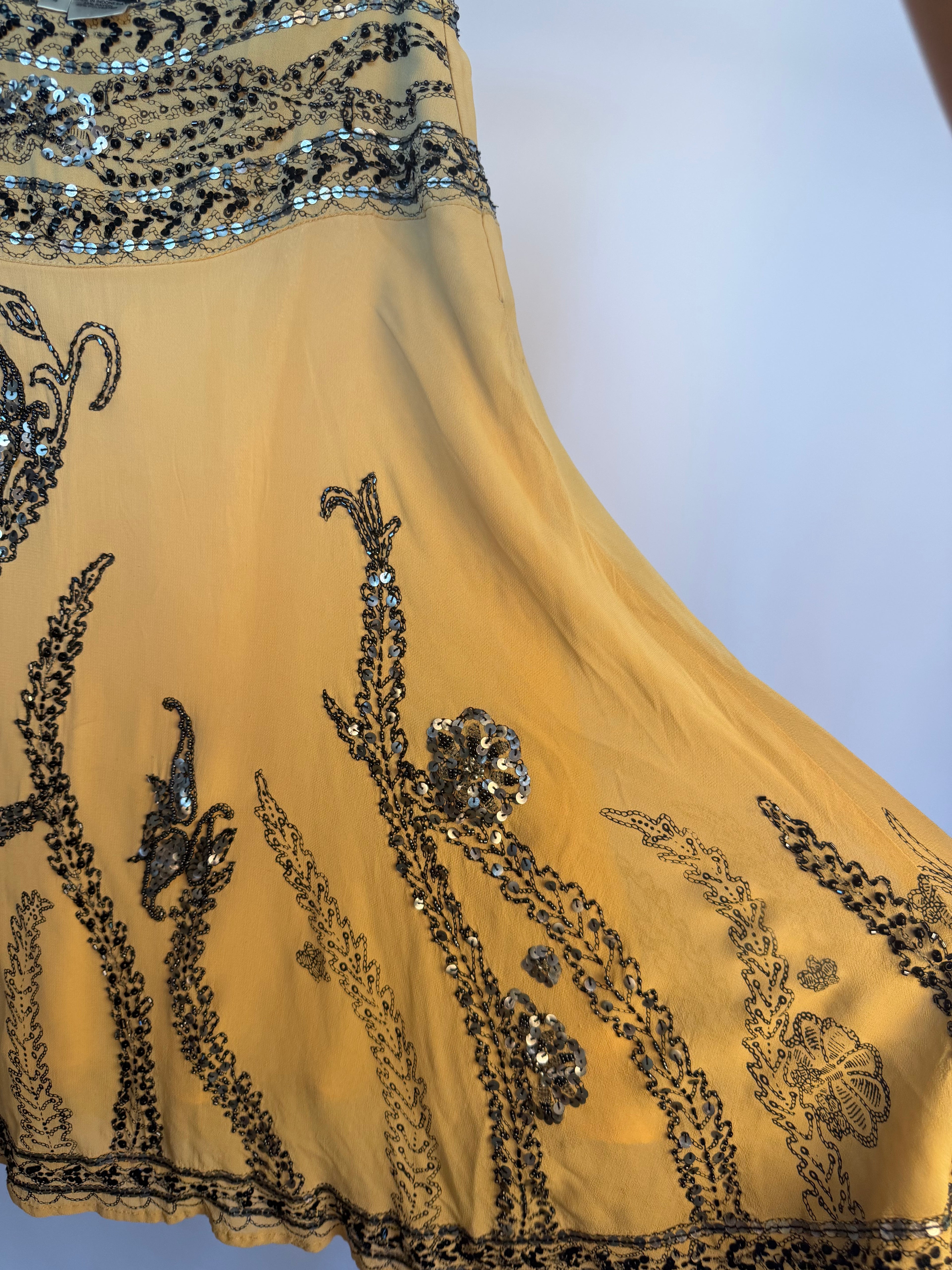Tan Skirt with Black & Silver Beading