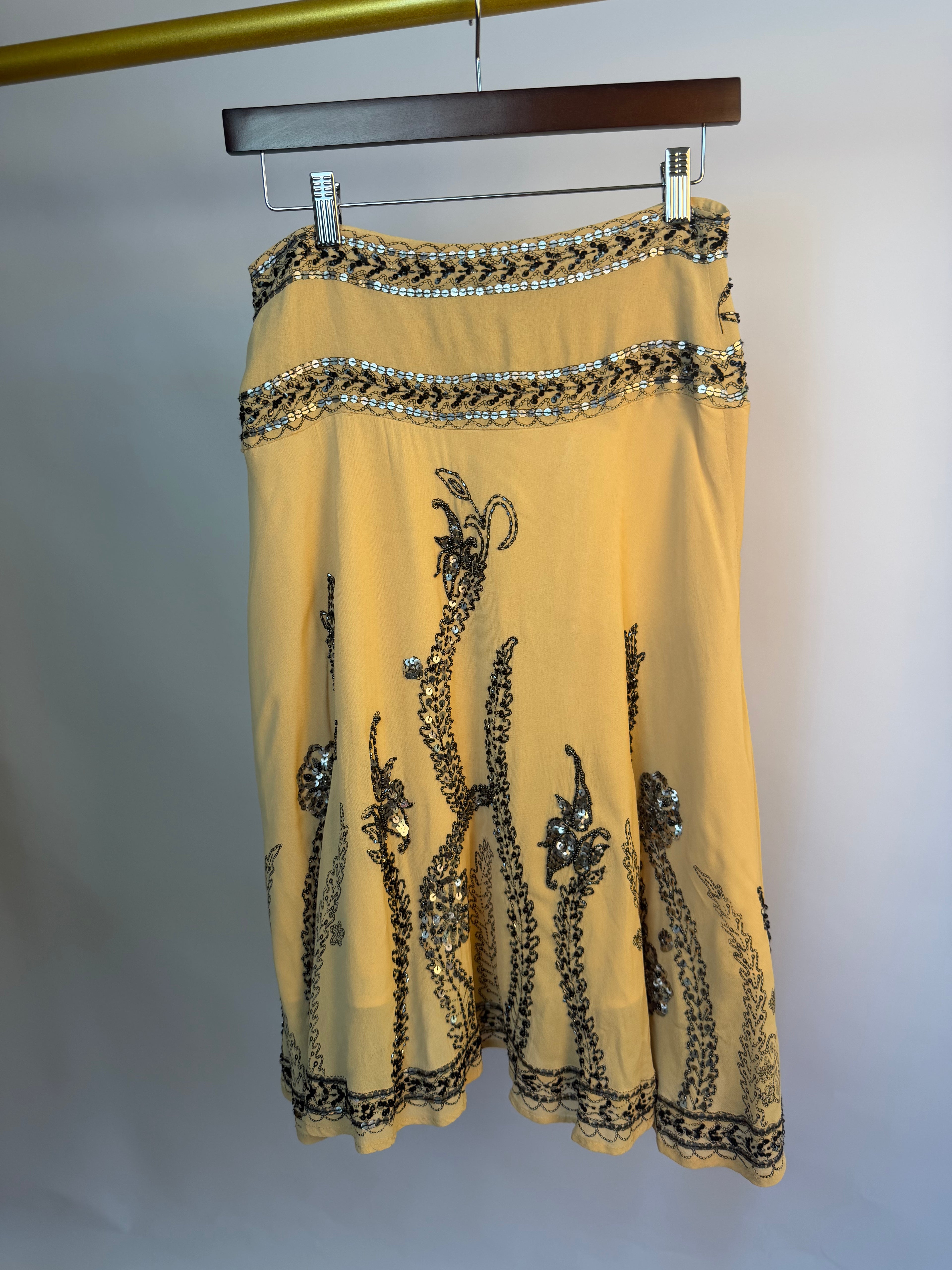 Tan Skirt with Black & Silver Beading