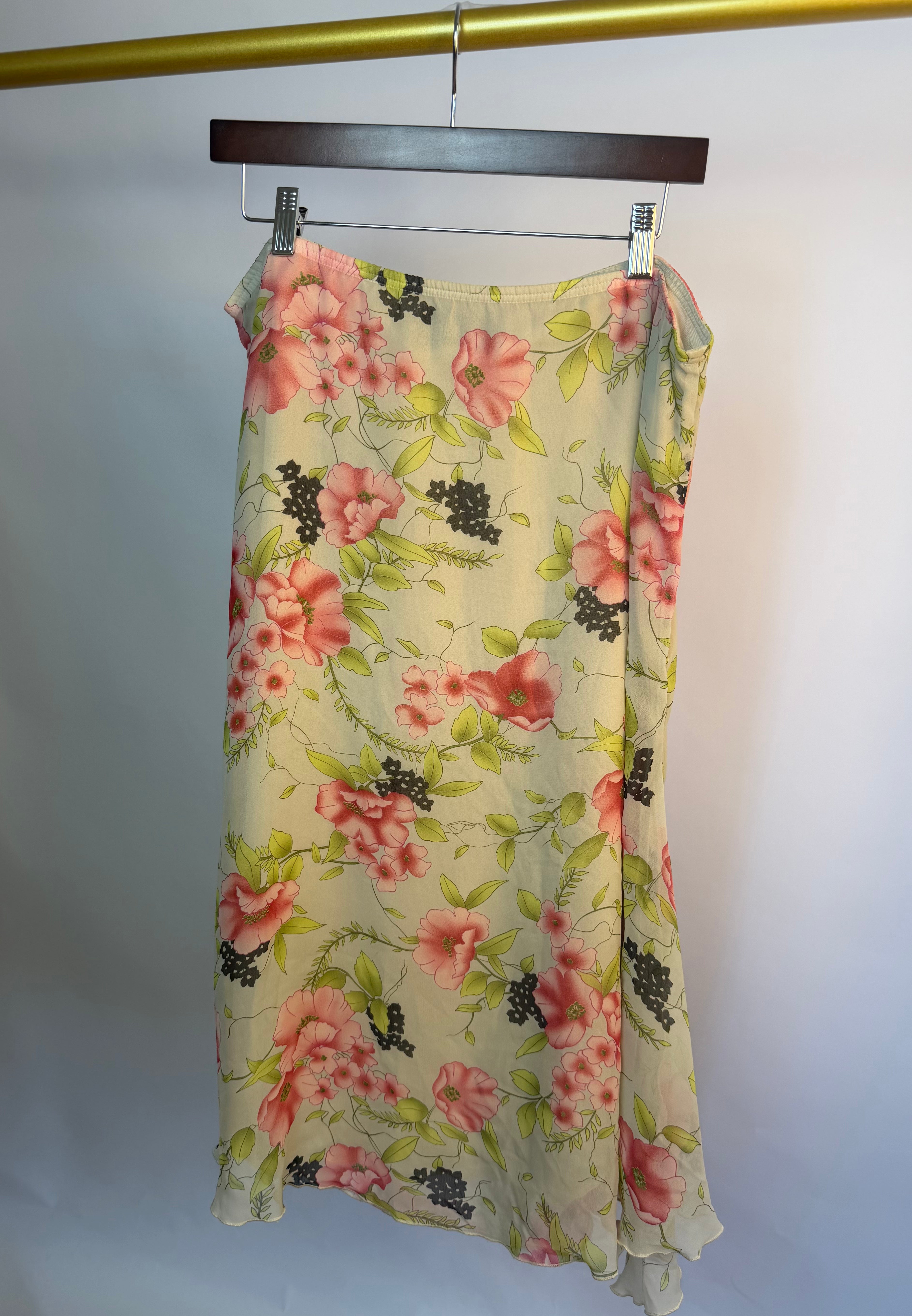 Midi Skirt with Pink & Green Florals