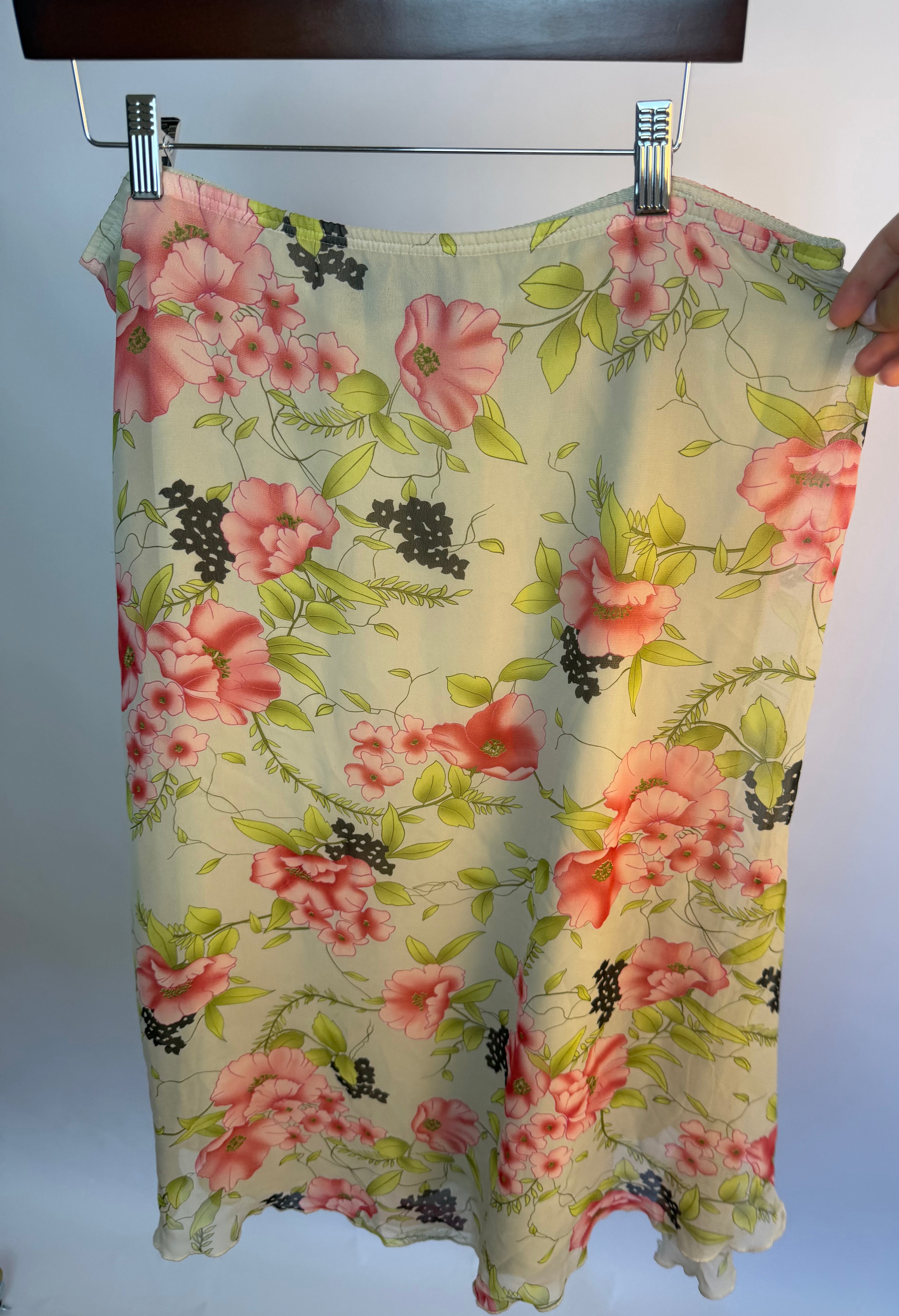 Midi Skirt with Pink & Green Florals