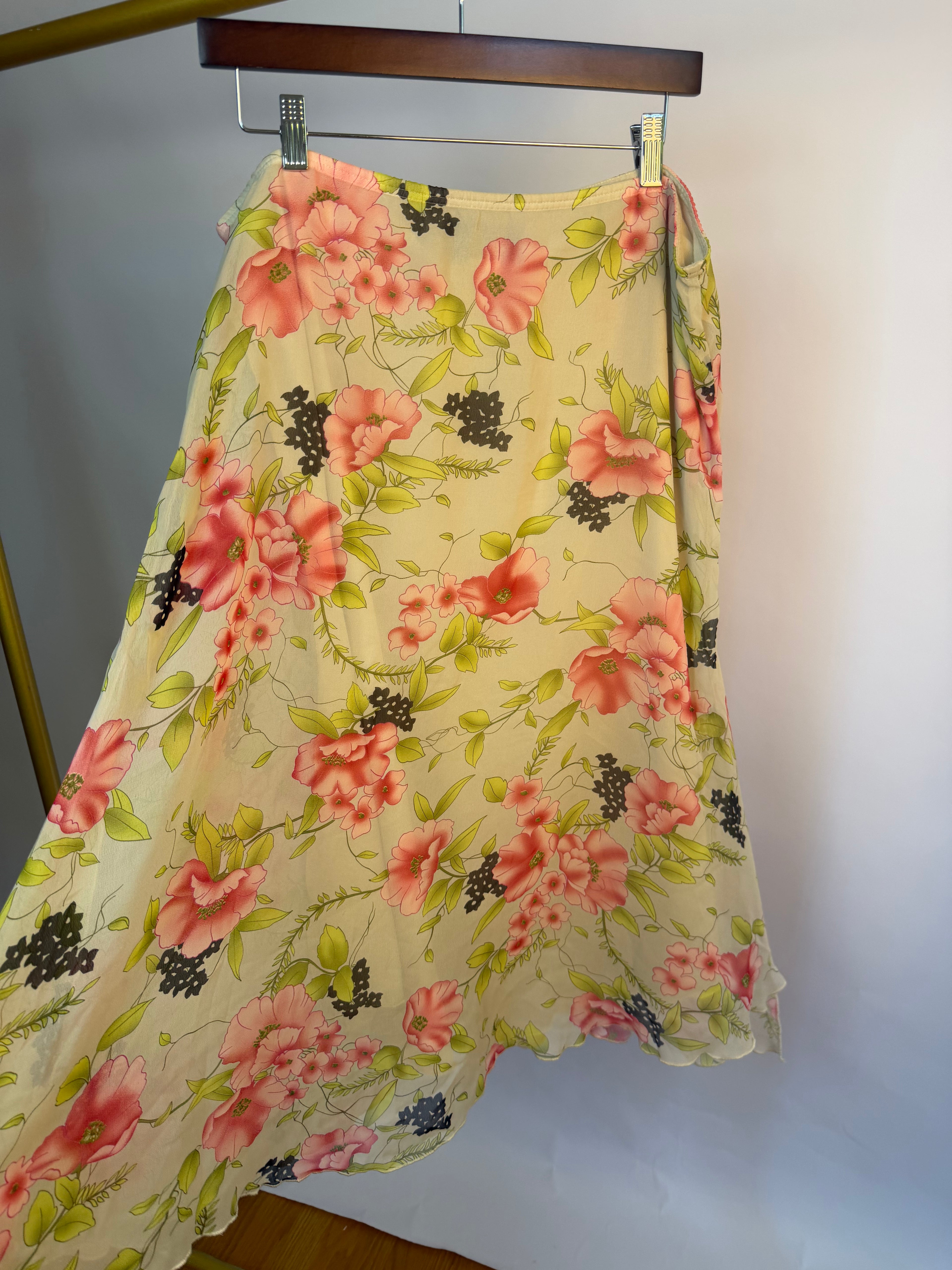 Midi Skirt with Pink & Green Florals