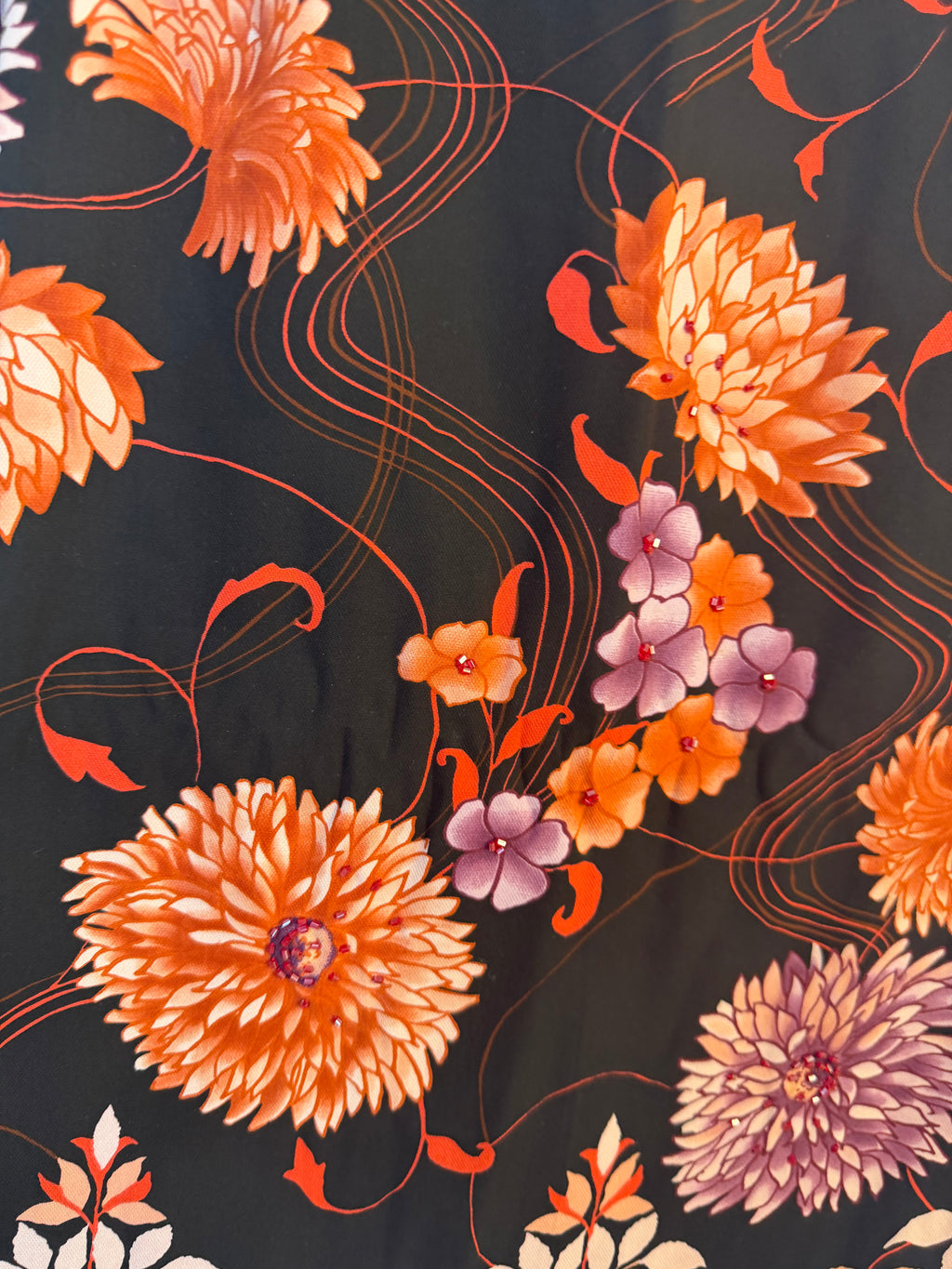 Black Skirt with Vibrant Floral-Embellished Design