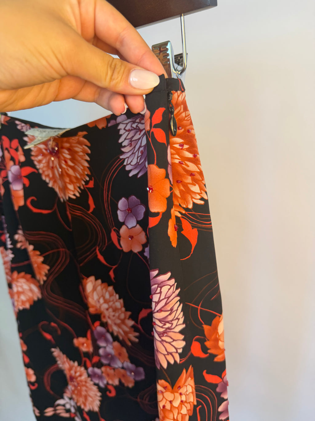 Black Skirt with Vibrant Floral-Embellished Design